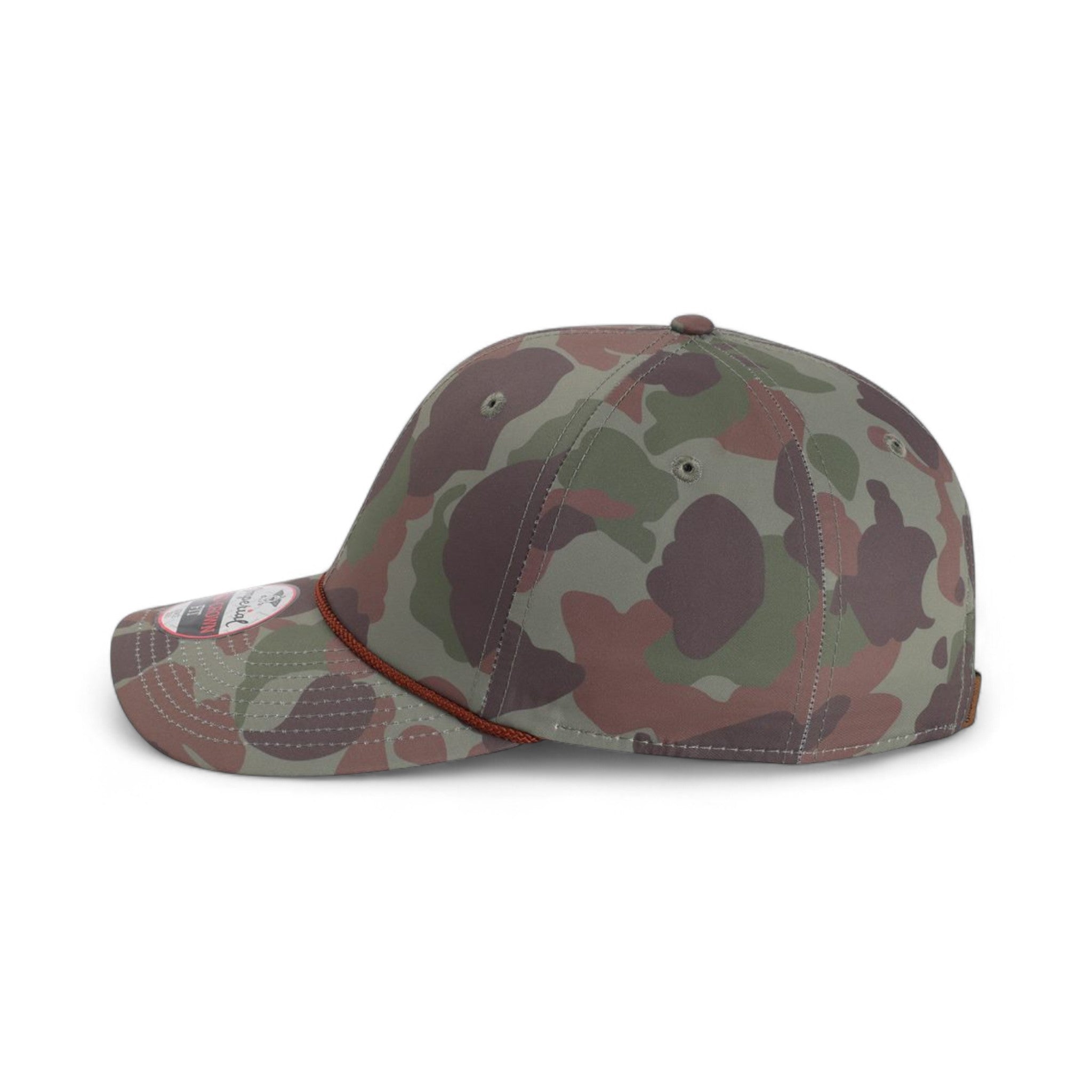 Left side view of Imperial 5058 custom hat in frog skin camo and green