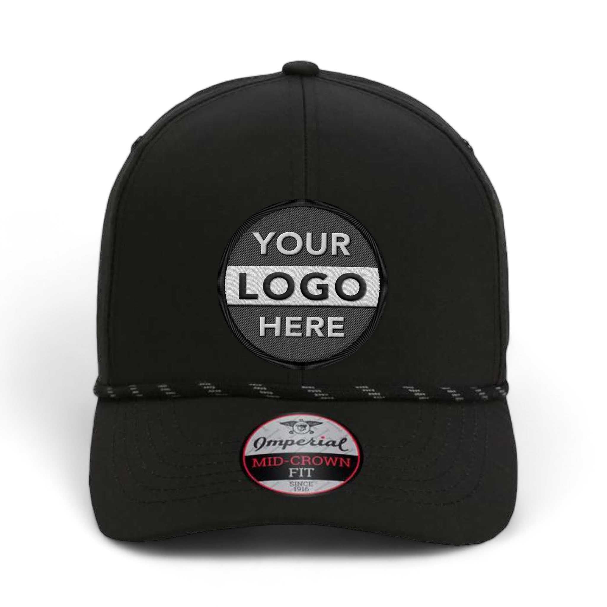 Imperial 6054 custom embroidered patch hat in black