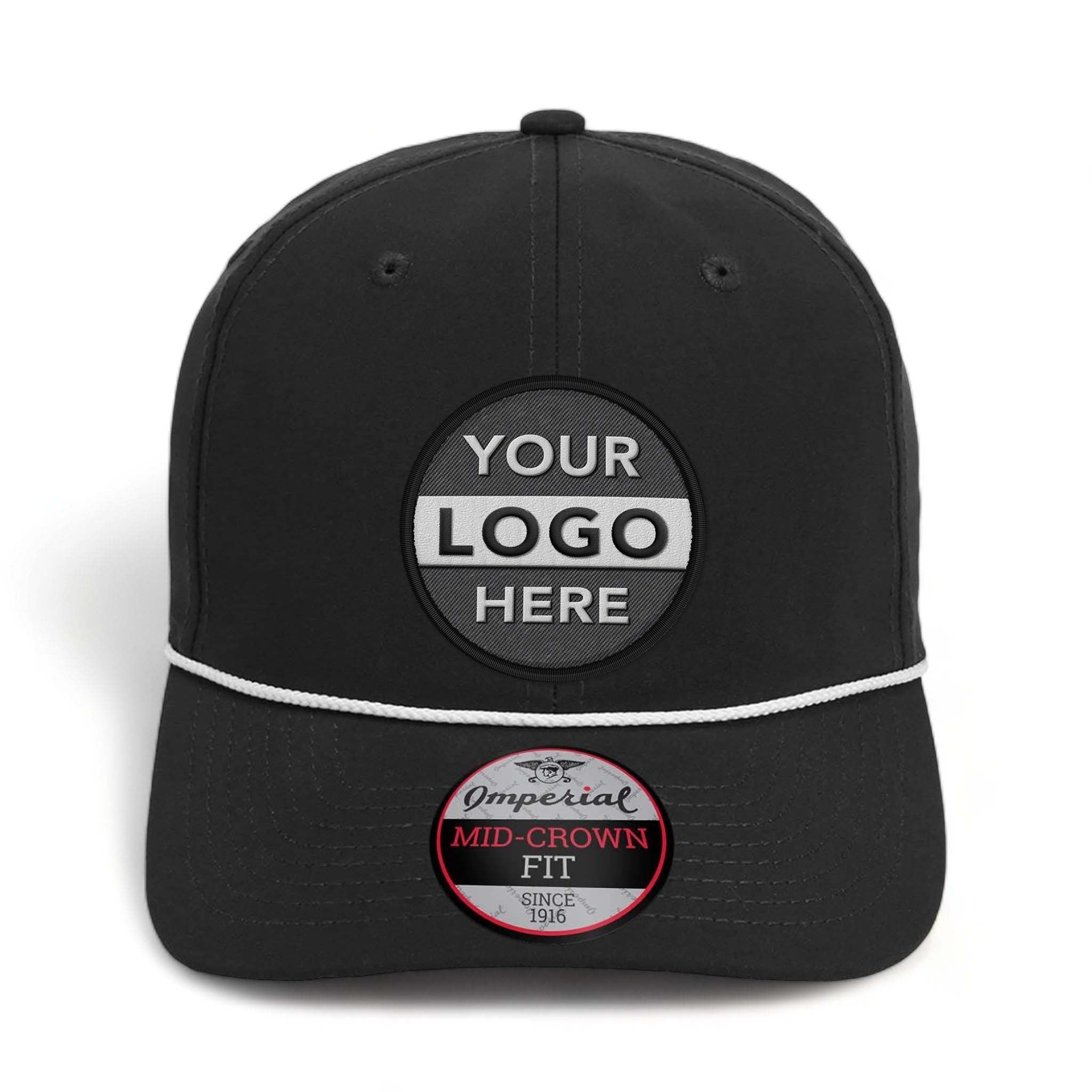Imperial 7054 custom embroidered patch hat in black and white