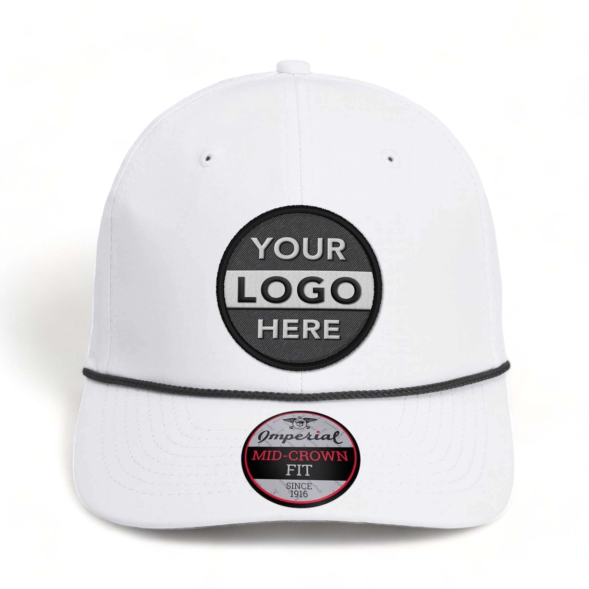 Imperial 7054 custom embroidered patch hat in white and black