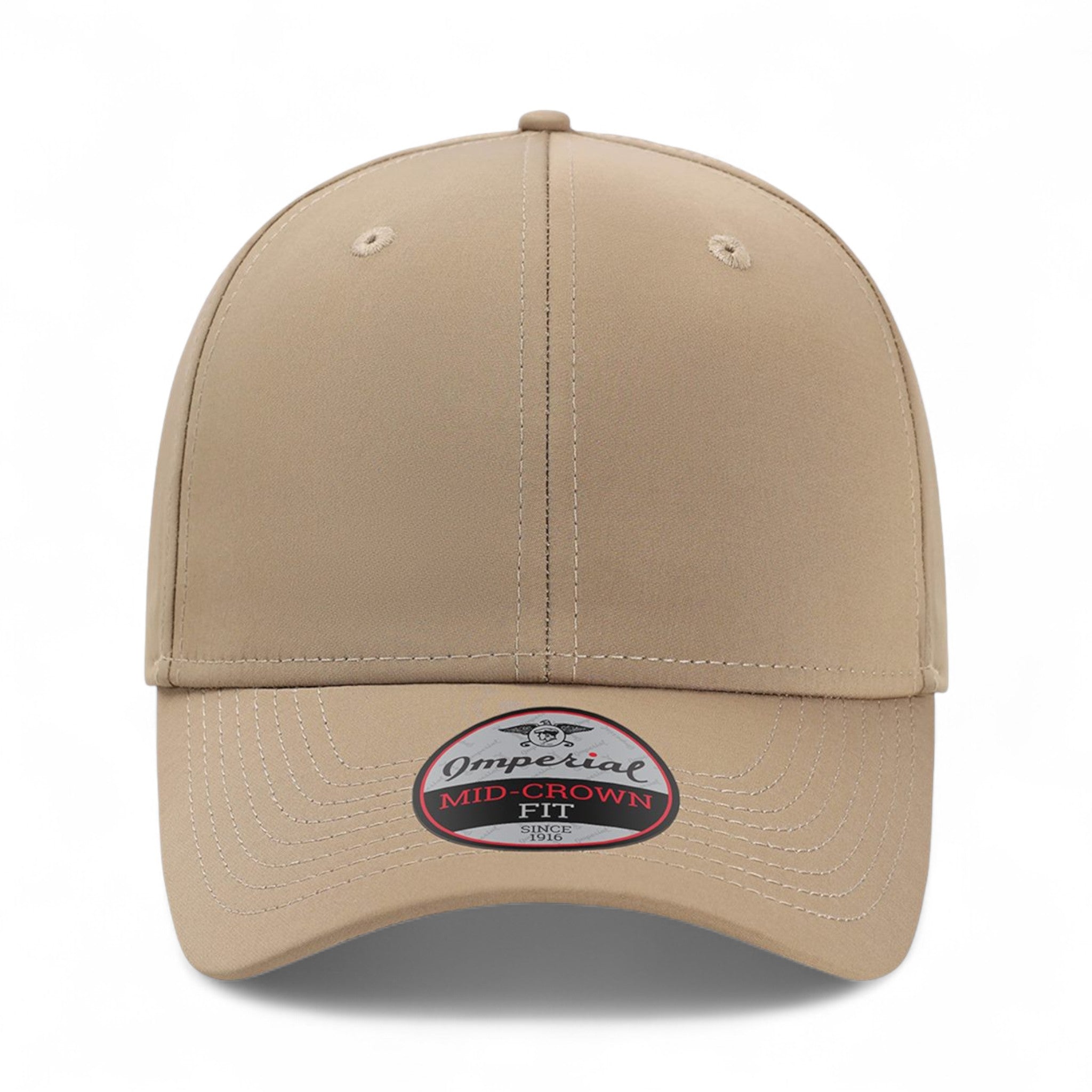 Front view of Imperial 7054N custom hat in khaki