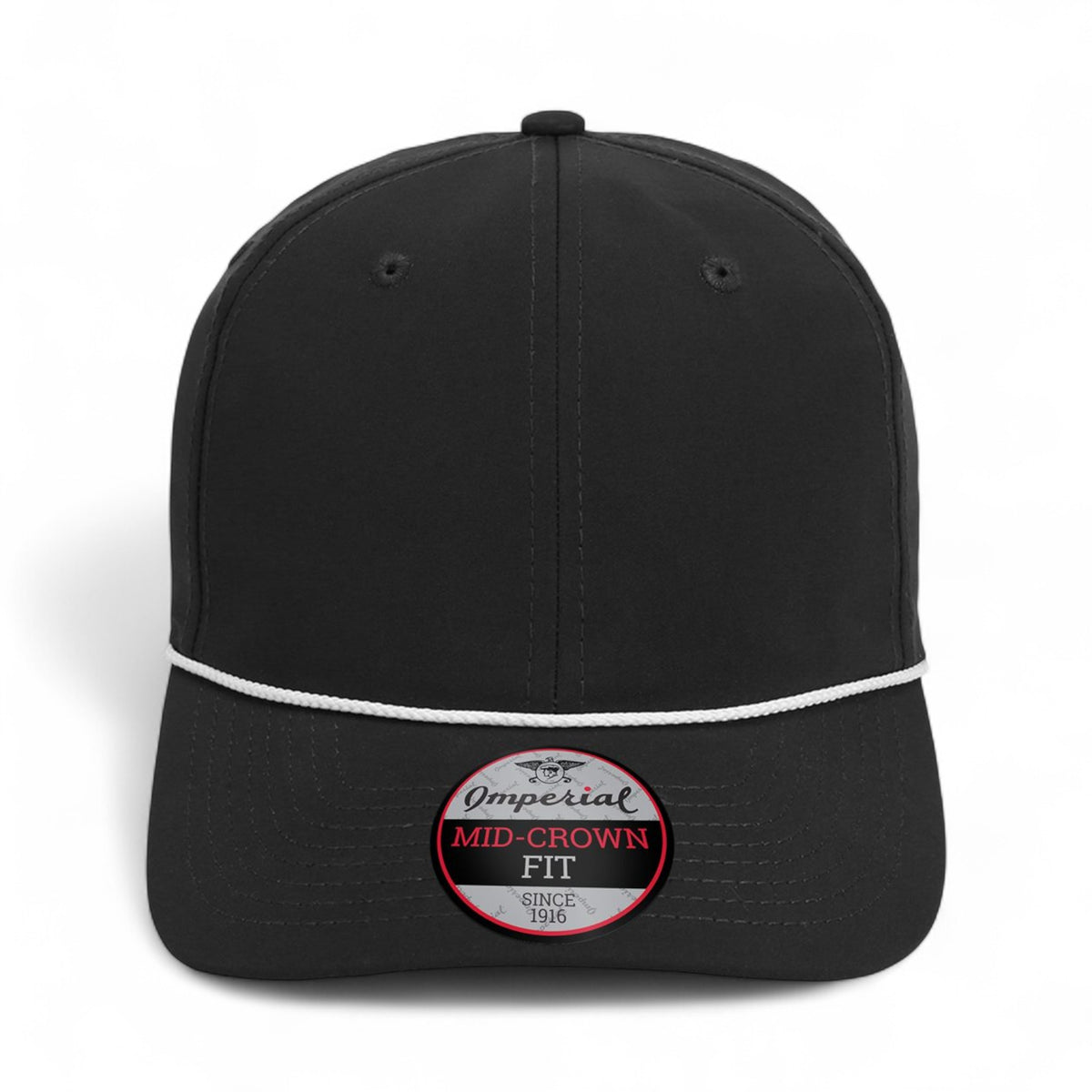 Front view of Imperial 7054 custom hat in black and white