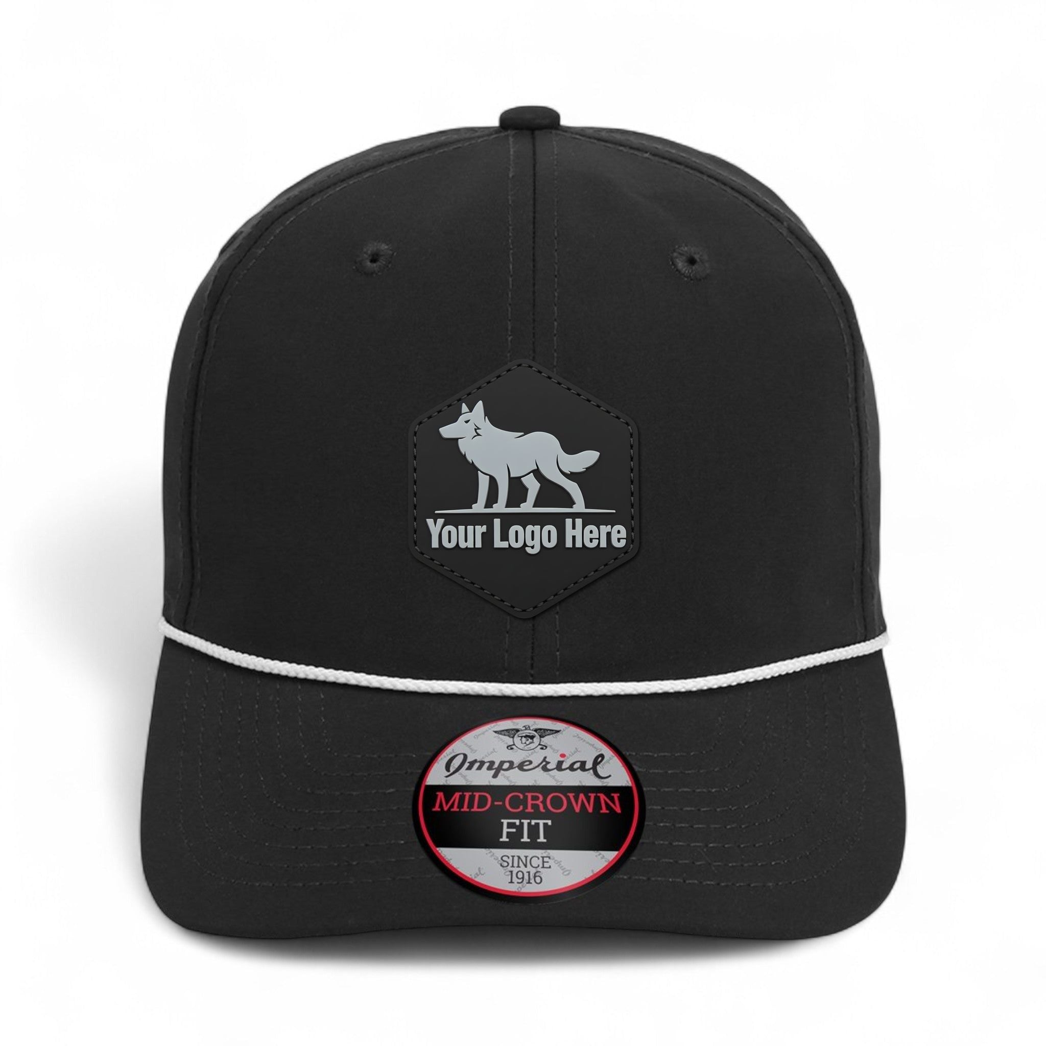 PVC patch preview of Imperial 7054 custom hat in black and white