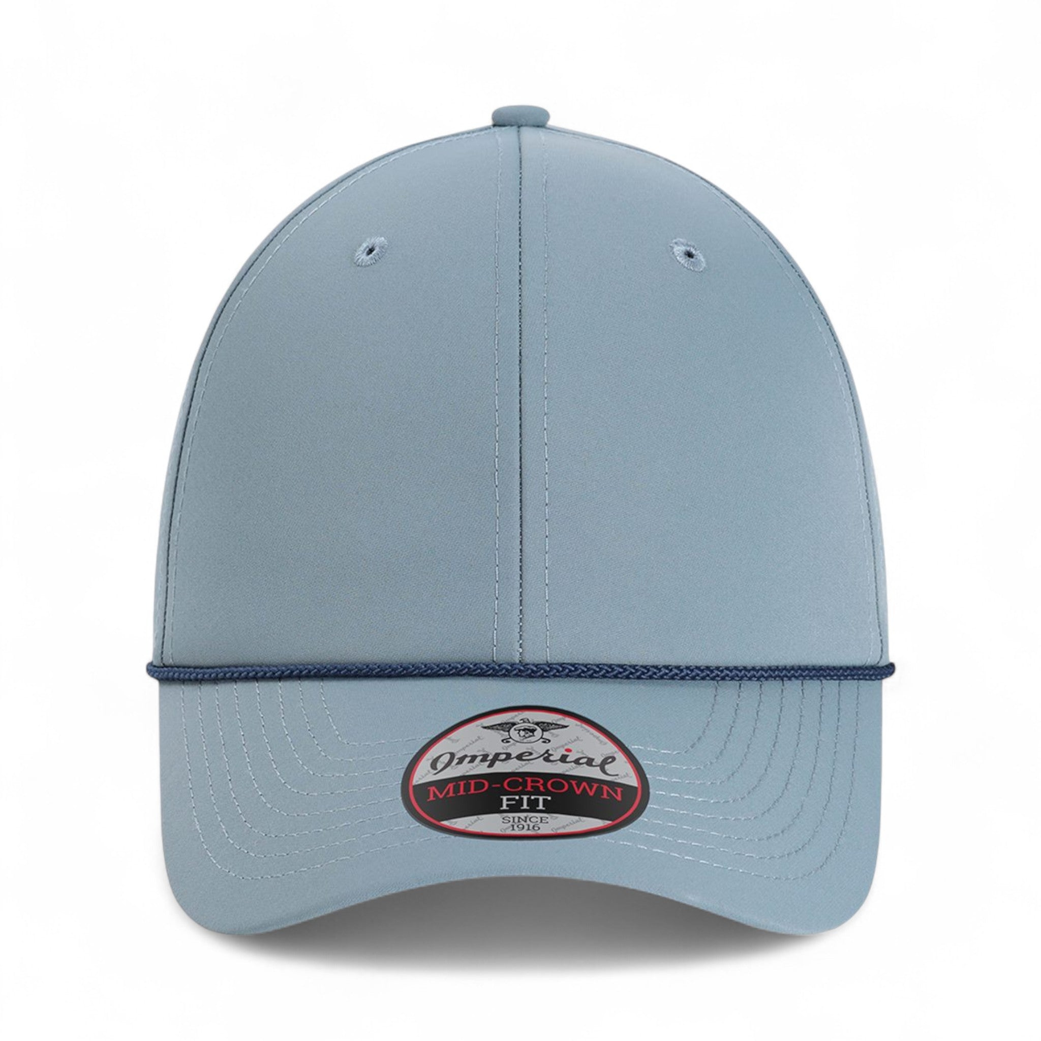 Front view of Imperial 7054 custom hat in breaker blue and navy