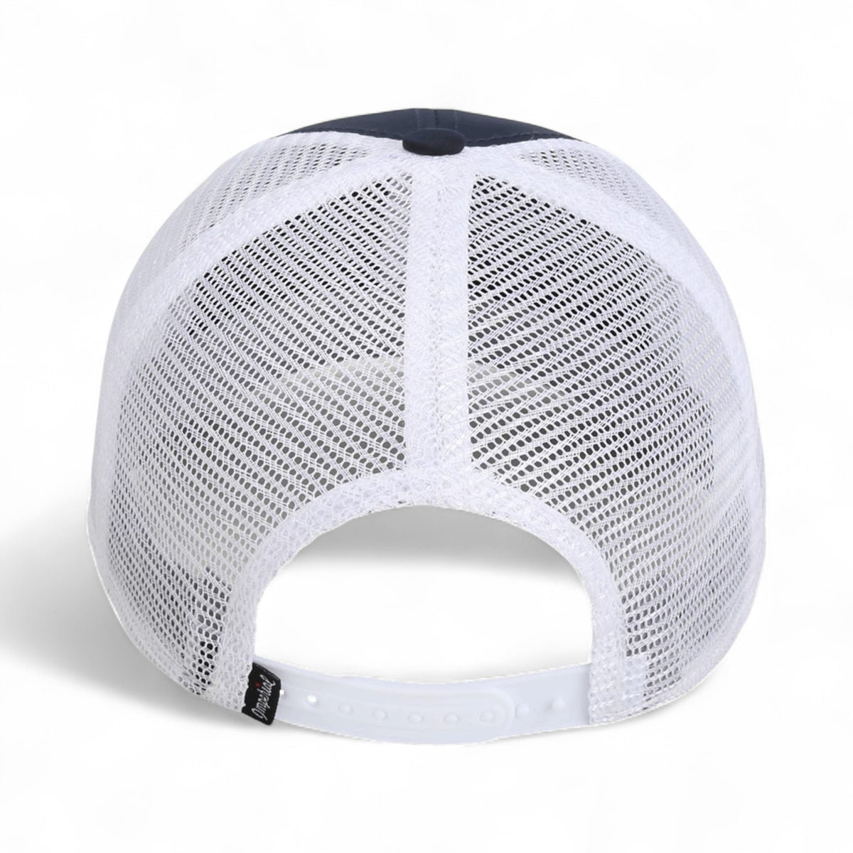 Back view of Imperial 7055 custom hat in navy and white