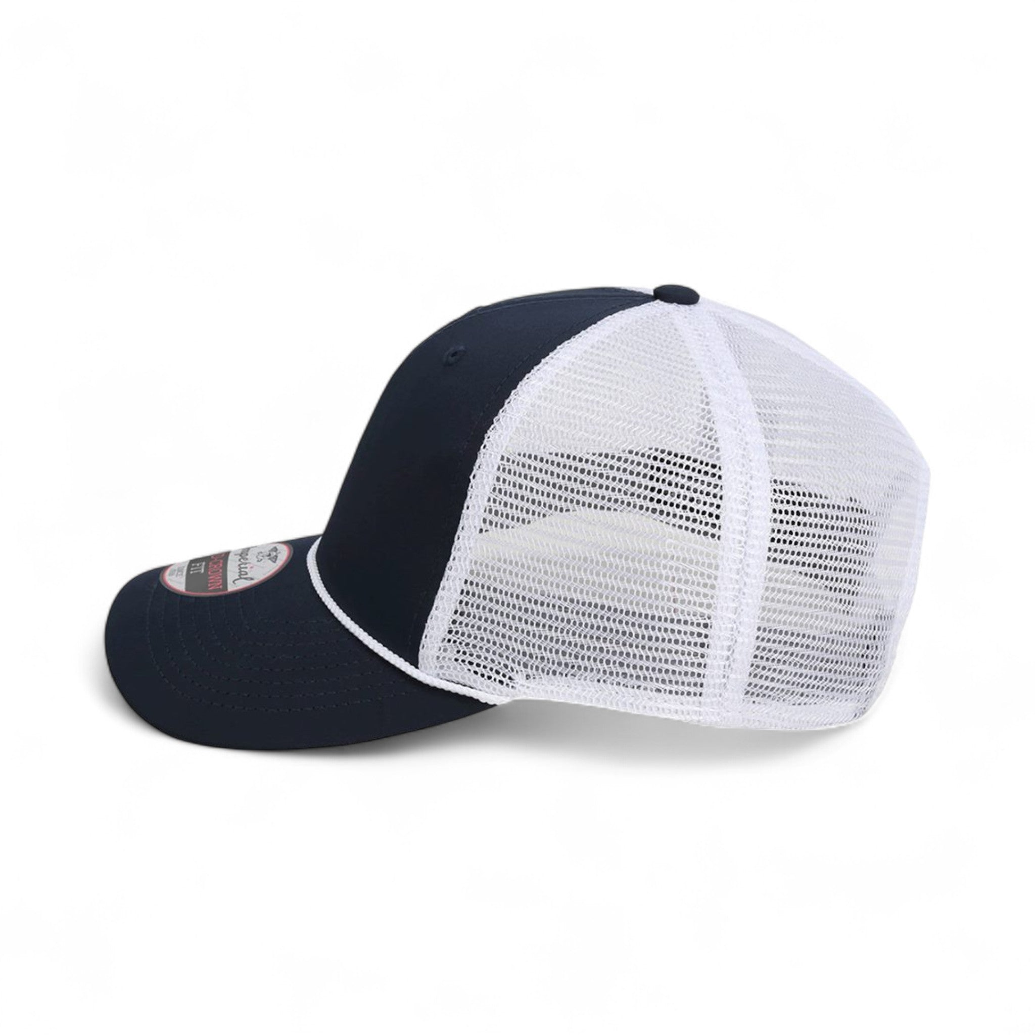 Left side view of Imperial 7055 custom hat in navy and white