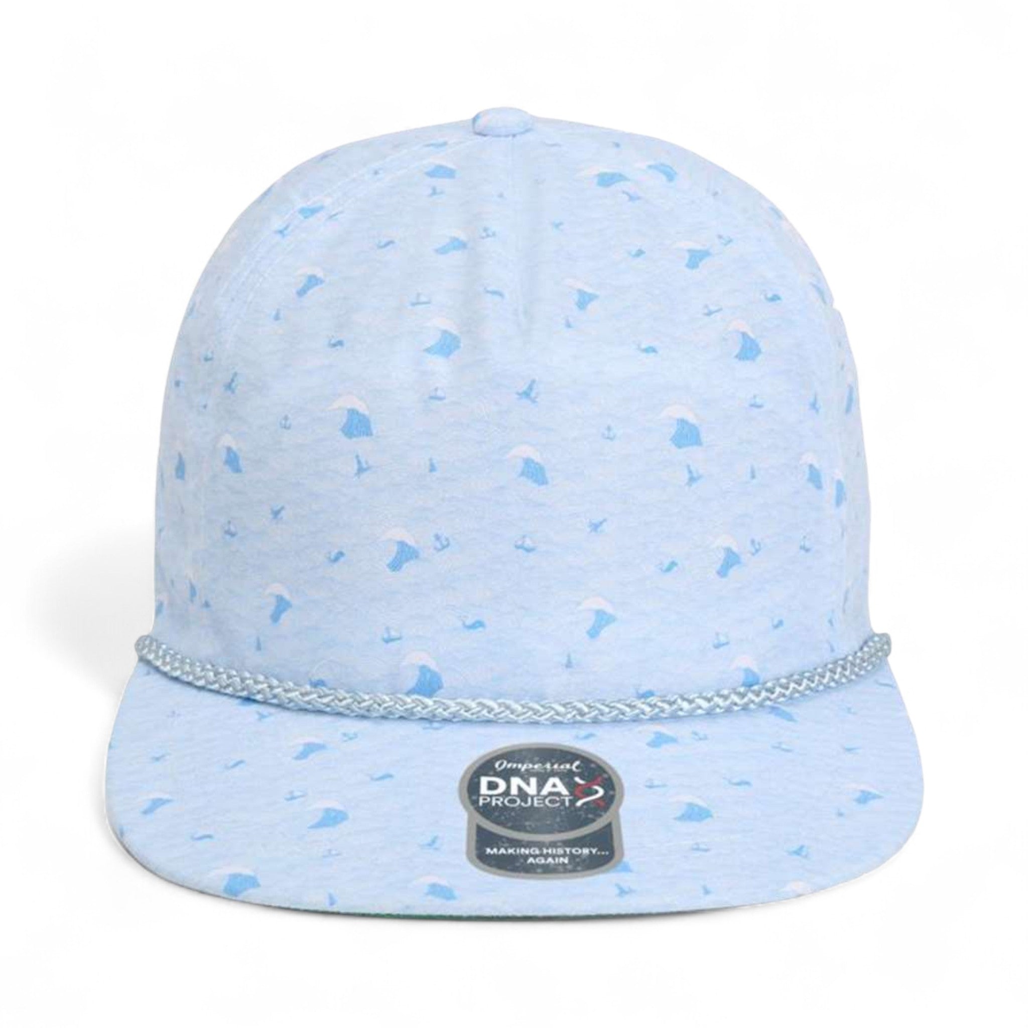 Front view of Imperial DNA010 custom hat in blue waves