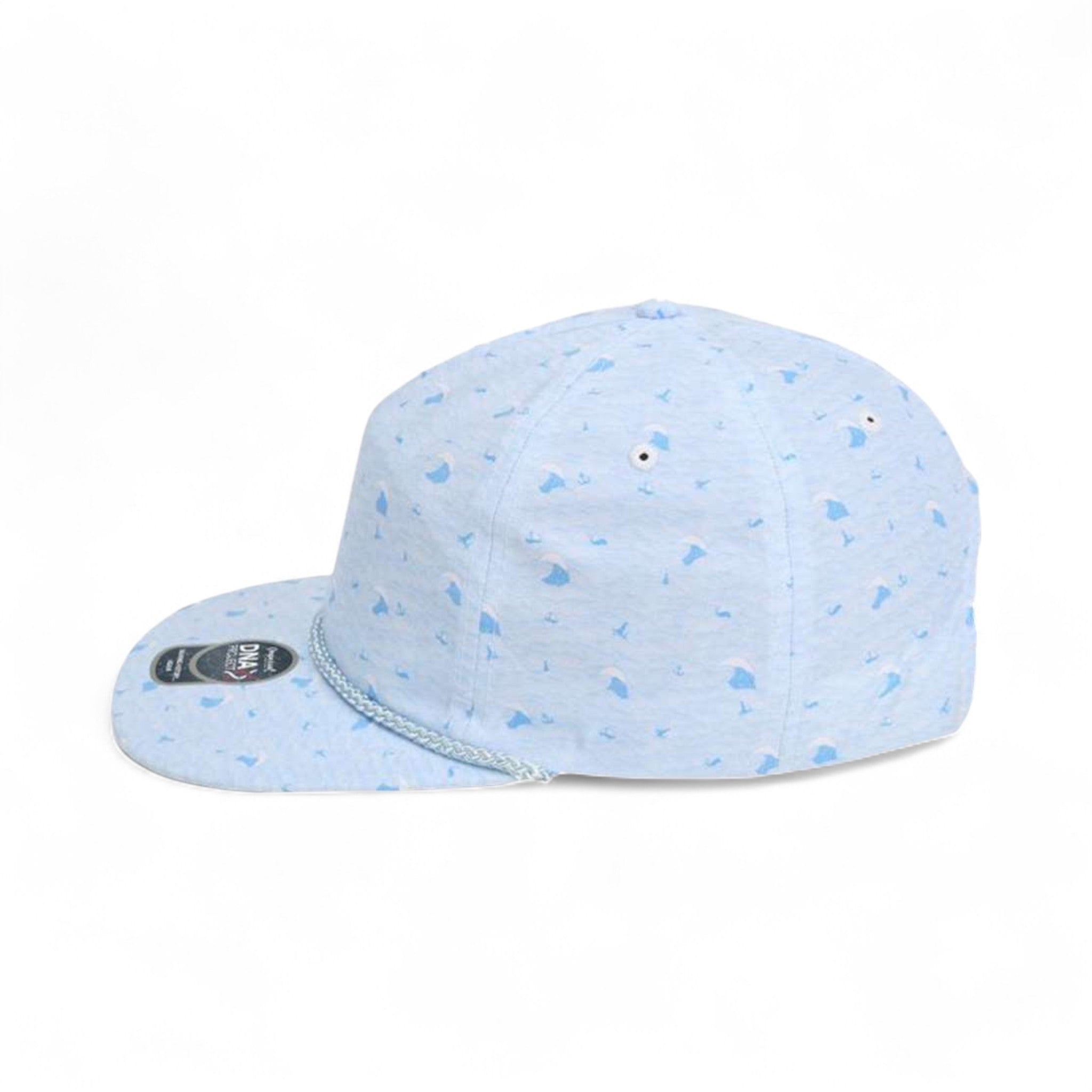 Left side view of Imperial DNA010 custom hat in blue waves