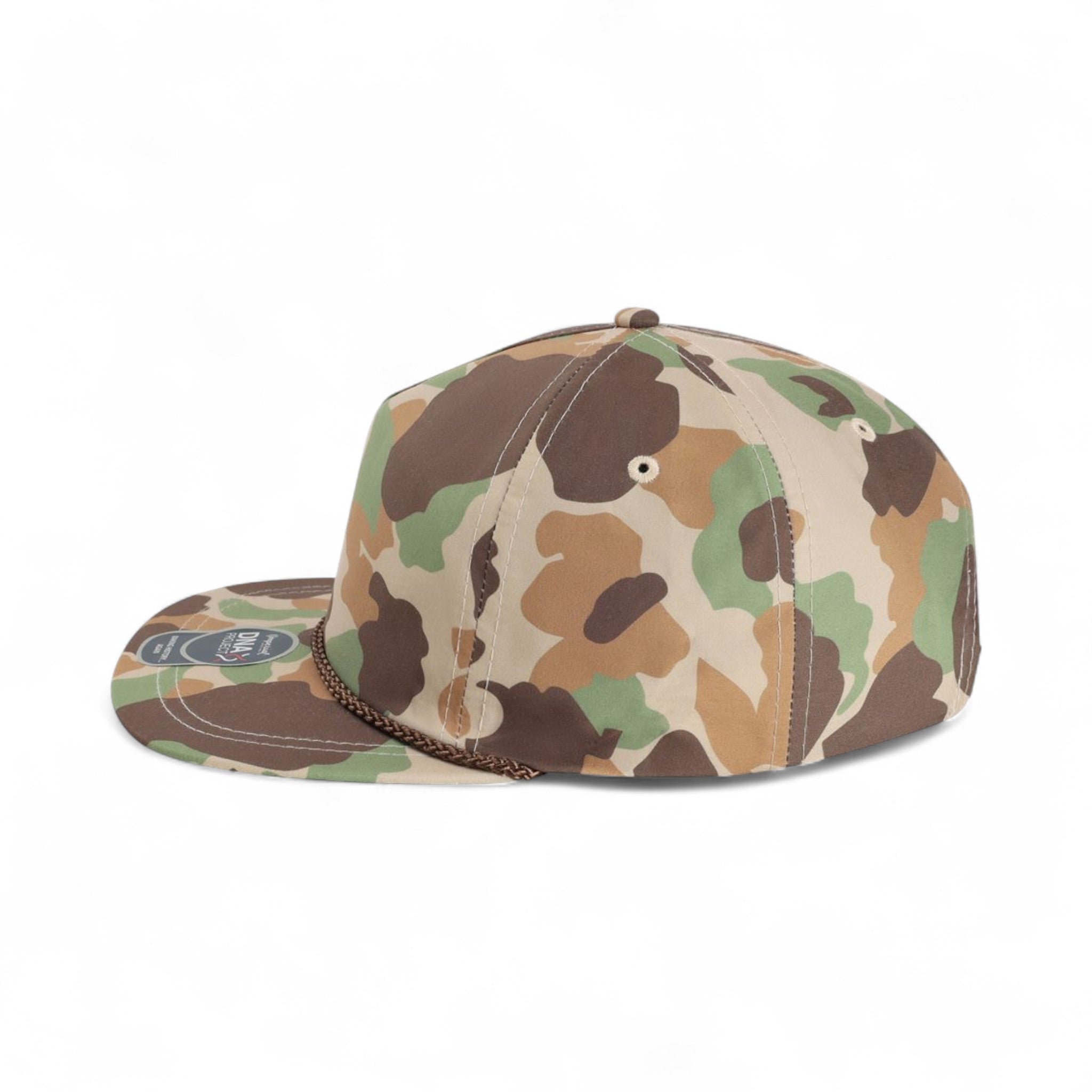 Left side view of Imperial DNA010 custom hat in frog skin camo and brown