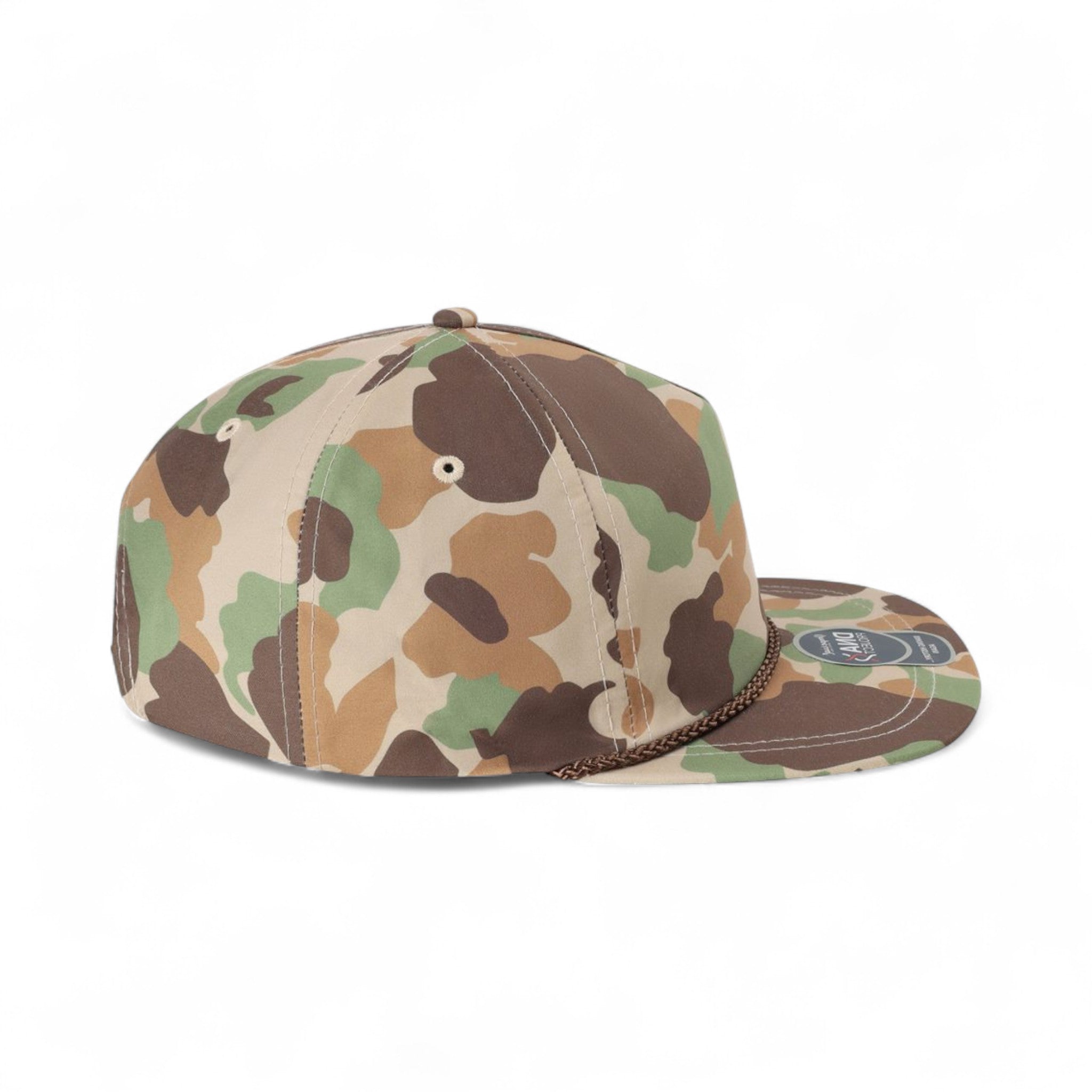 Right side view of Imperial DNA010 custom hat in frog skin camo and brown