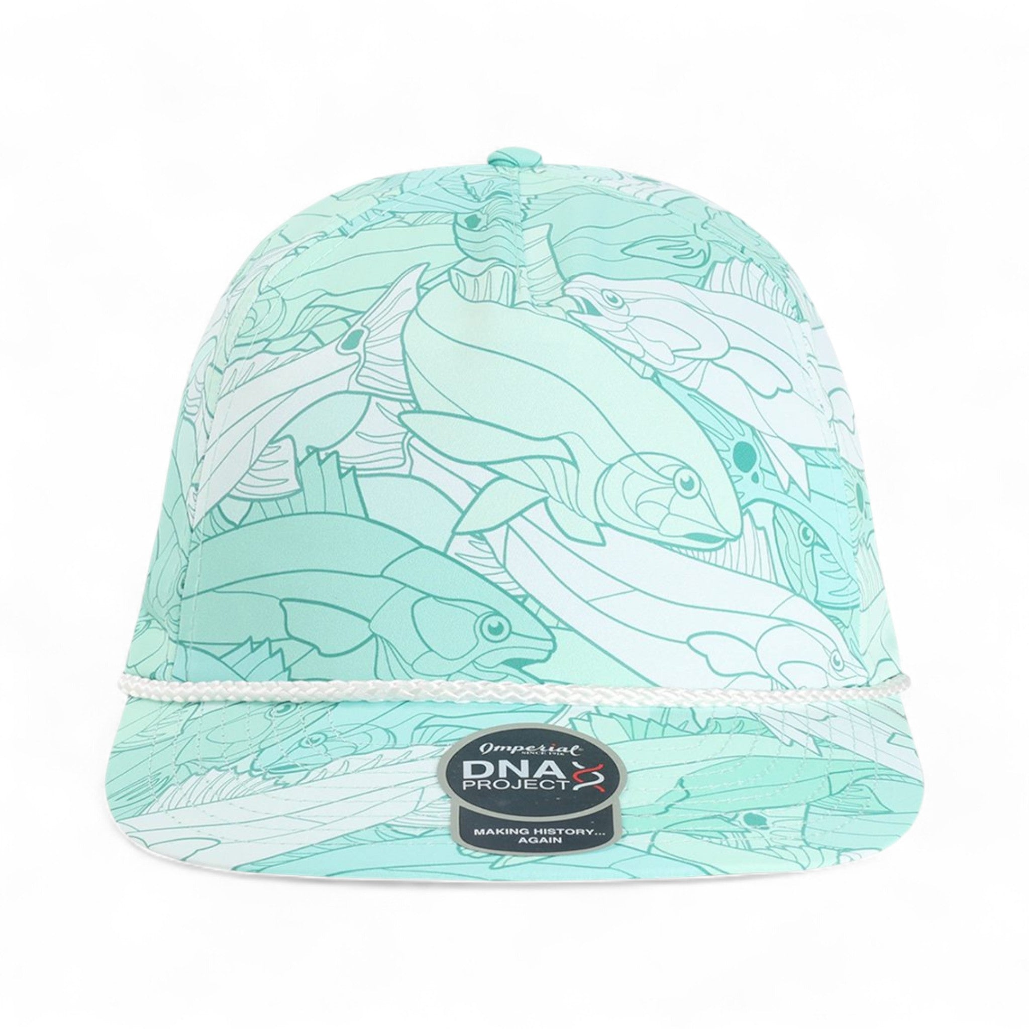 Front view of Imperial DNA014 custom hat in aqua
