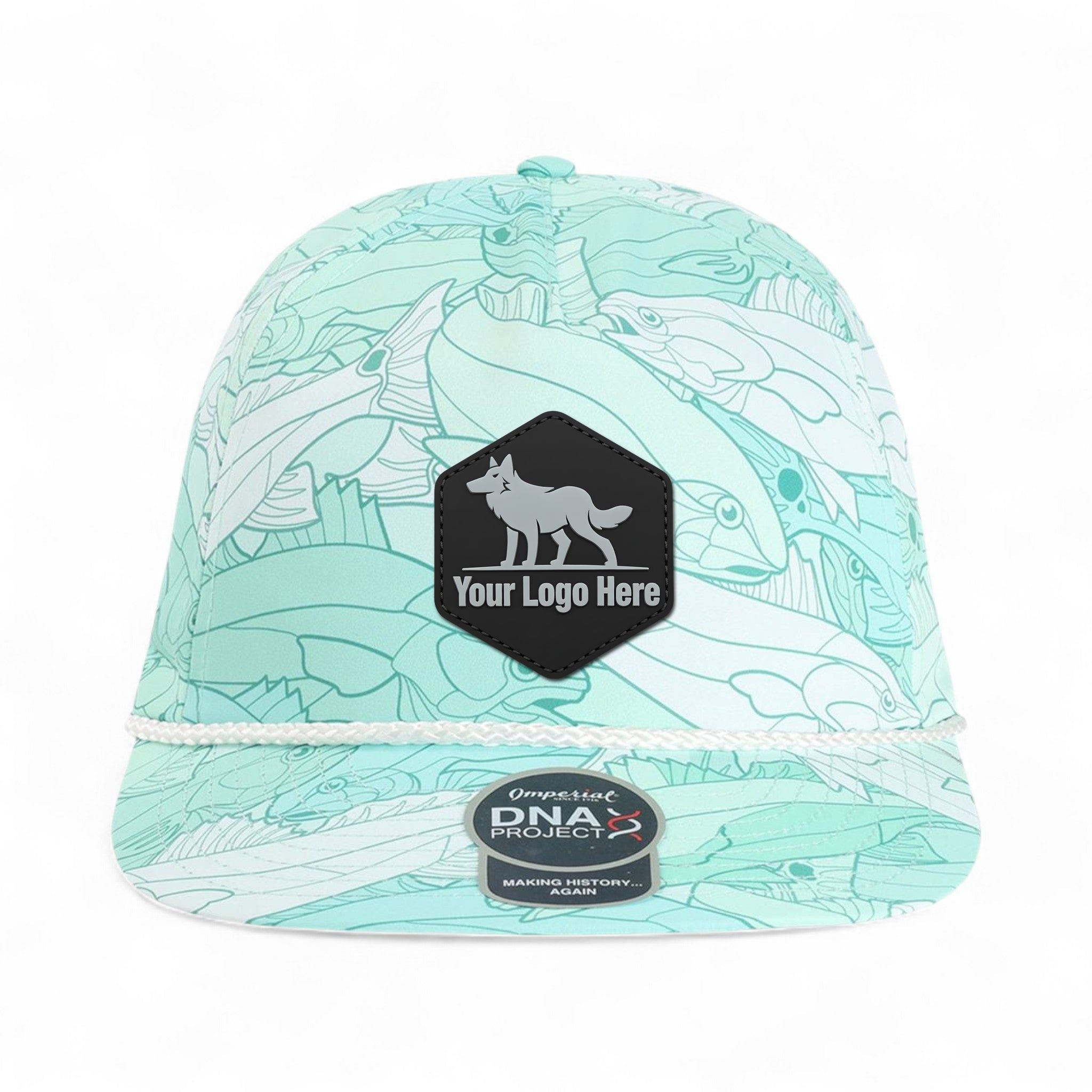PVC patch preview of Imperial DNA014 custom hat in aqua