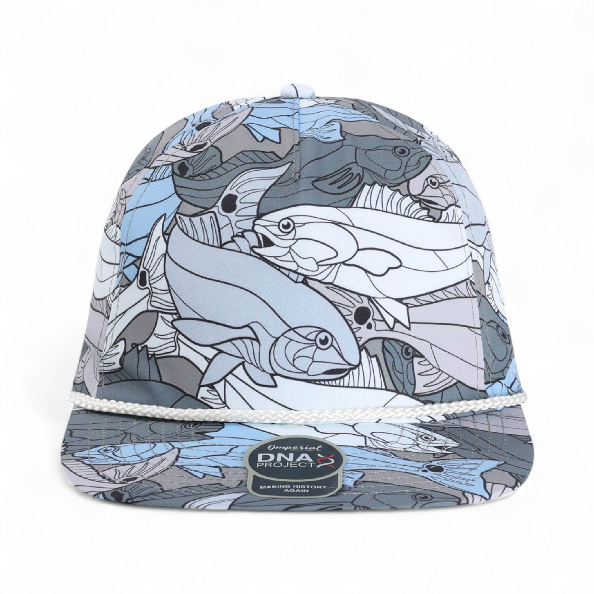 Front view of Imperial DNA014 custom hat in blue and white