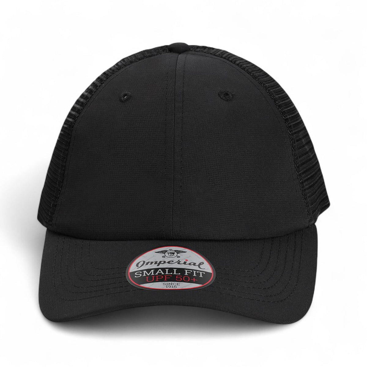Front view of Imperial L338M custom hat in black