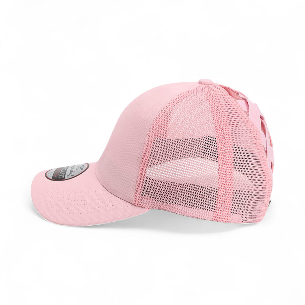 Left side view of Imperial L338M custom hat in light pink