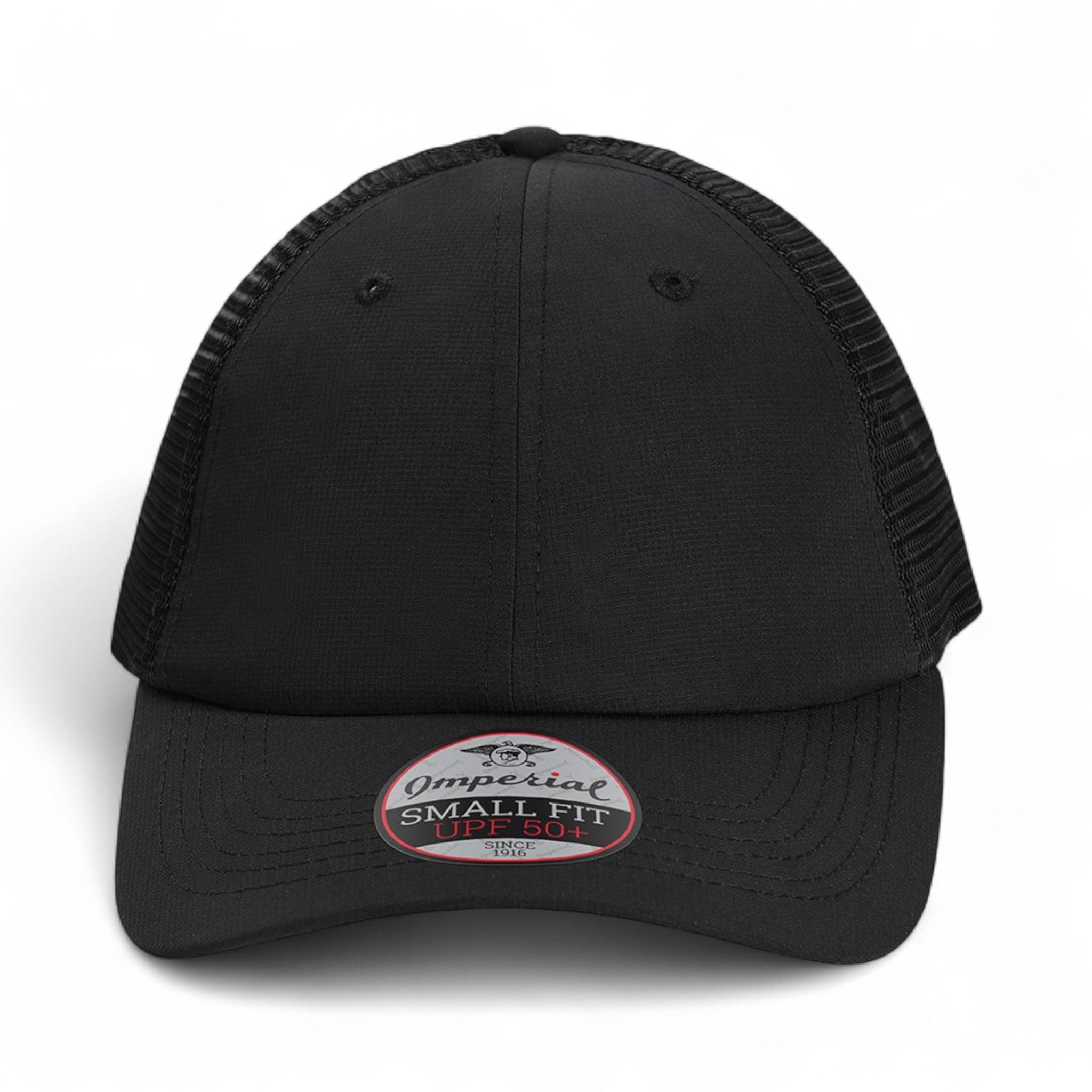 Front view of Imperial L338M custom hat in black