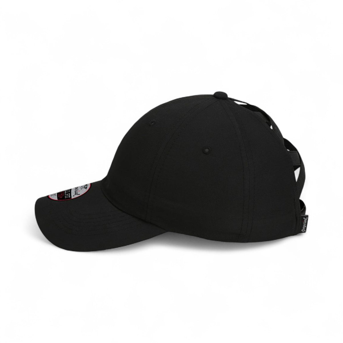 Left side view of Imperial L338 custom hat in black