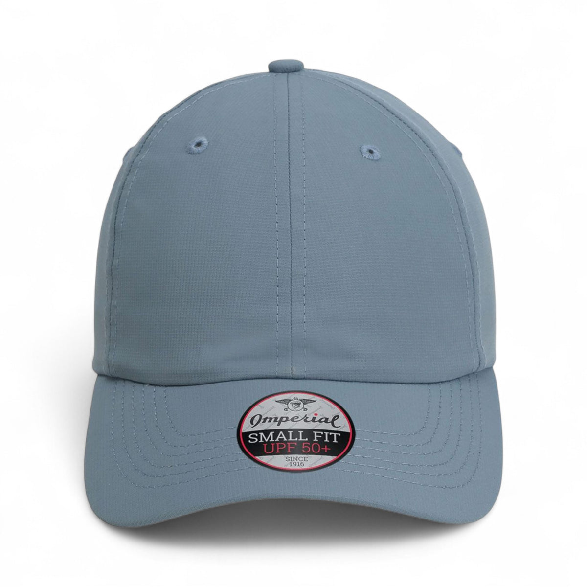 Front view of Imperial L338 custom hat in breaker blue