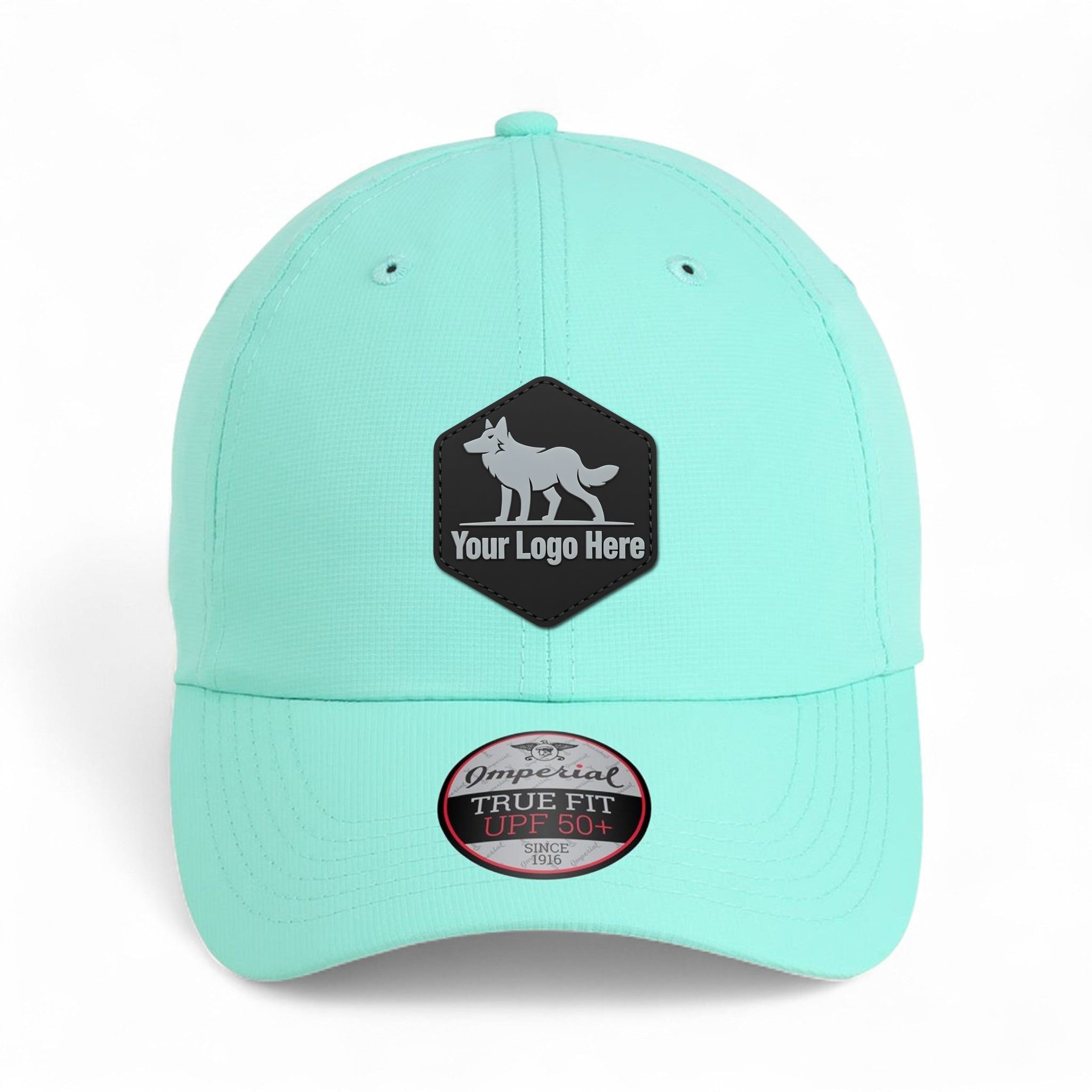 PVC patch preview of Imperial X210P custom hat in aqua