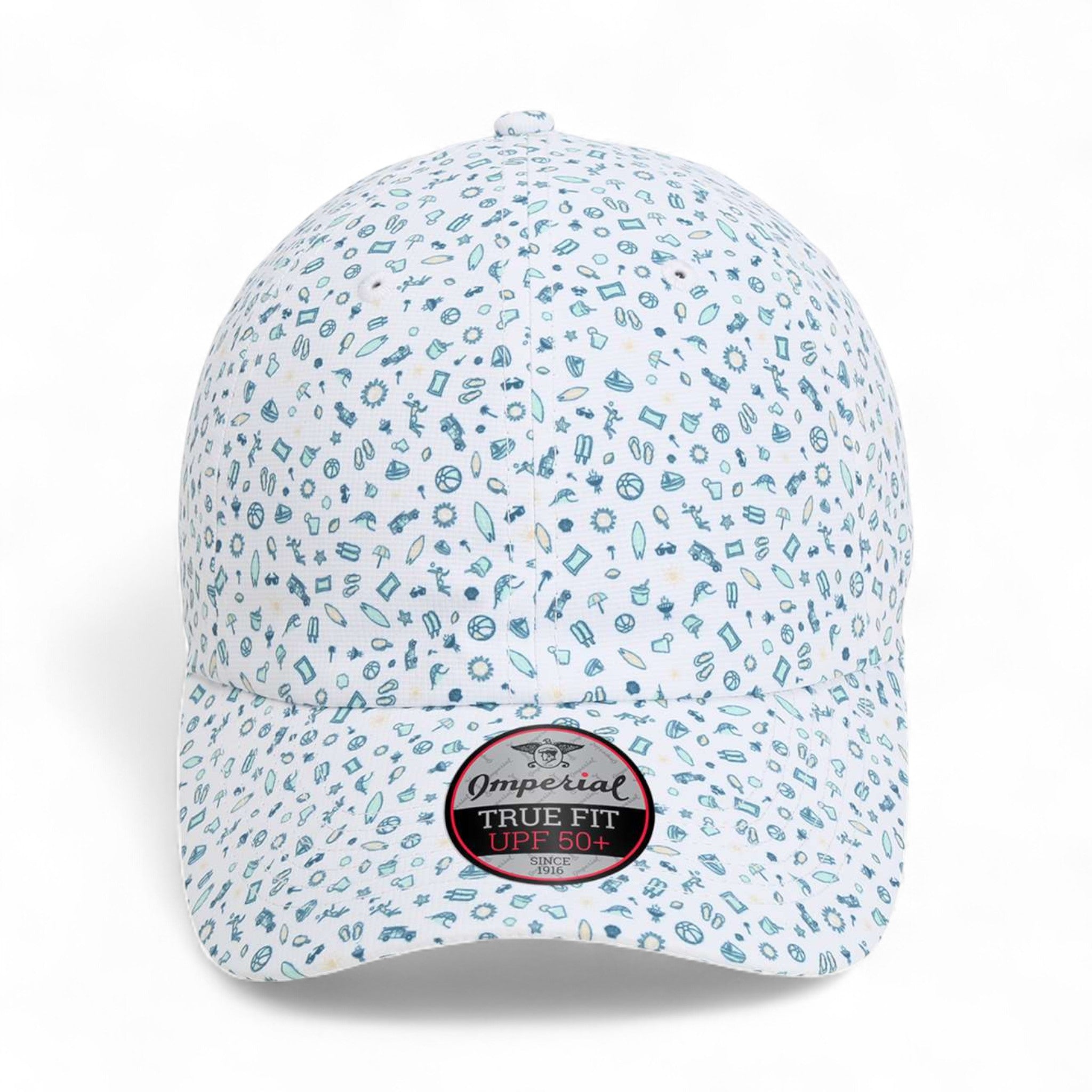 Front view of Imperial X210R custom hat in beach blue