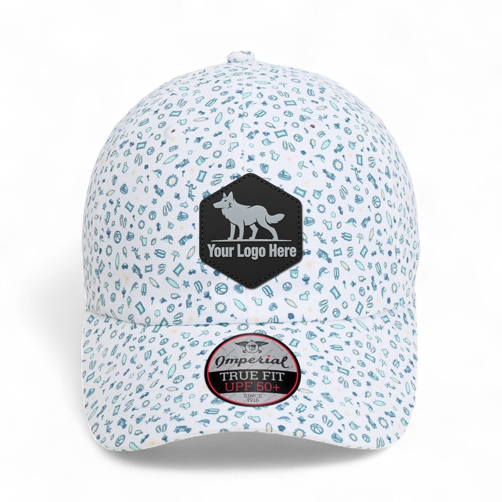 PVC patch preview of Imperial X210R custom hat in beach blue