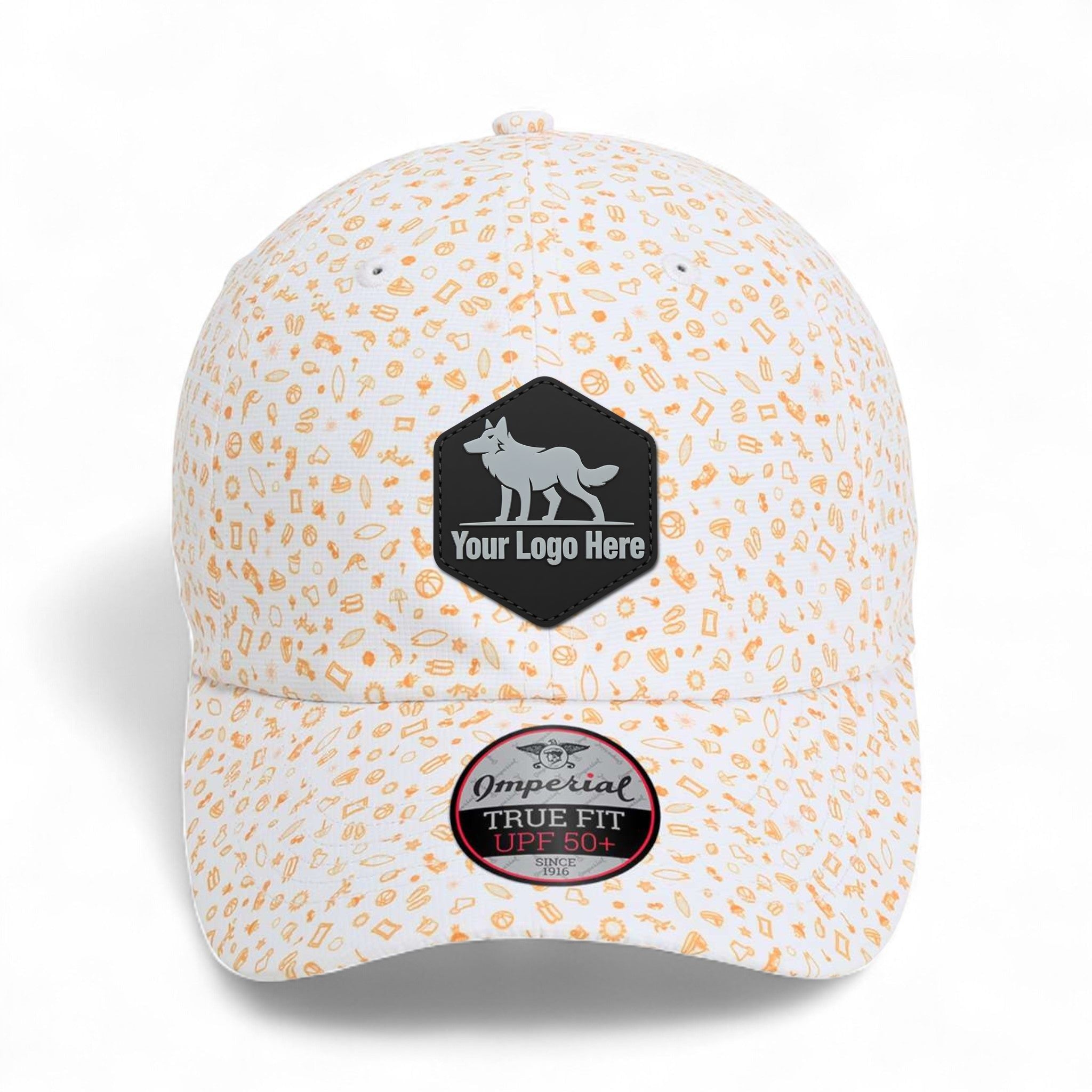 PVC patch preview of Imperial X210R custom hat in beach orange
