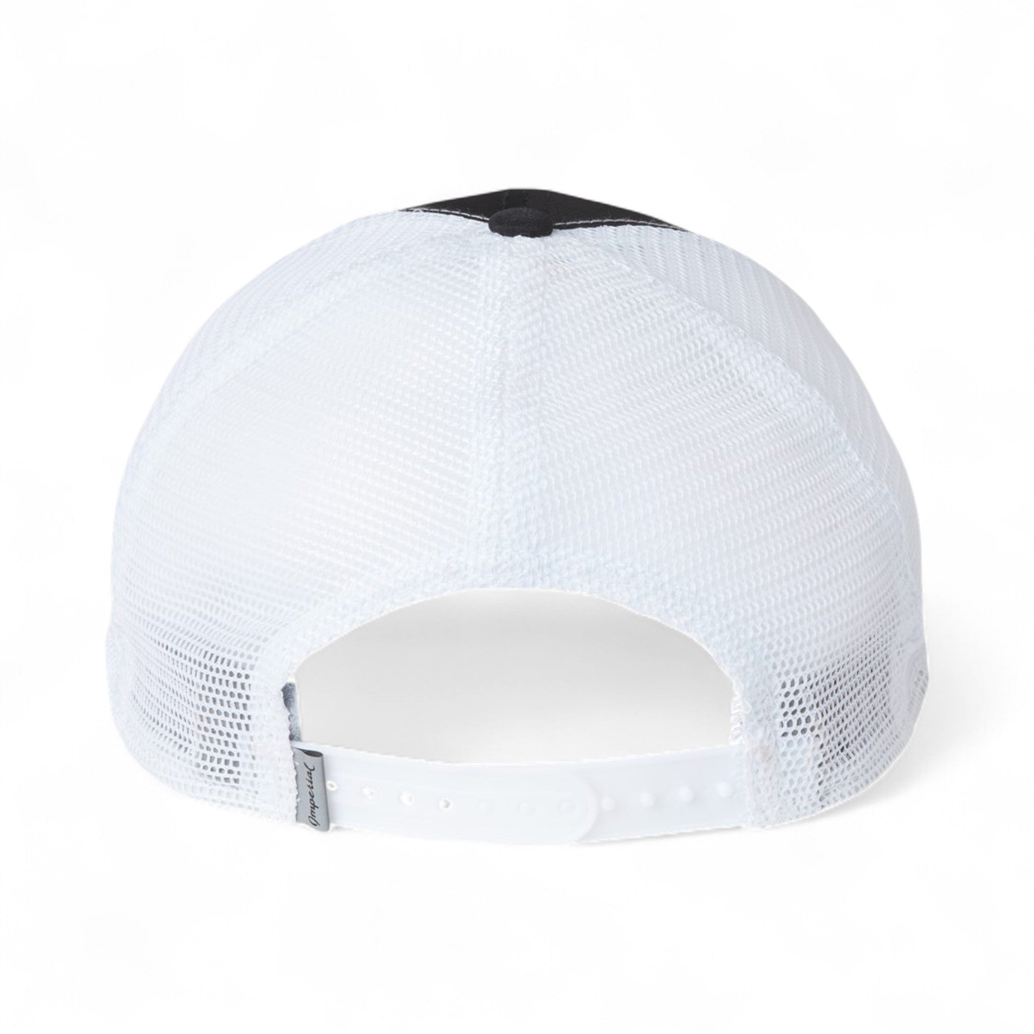 Back view of Imperial X210SM custom hat in black and white