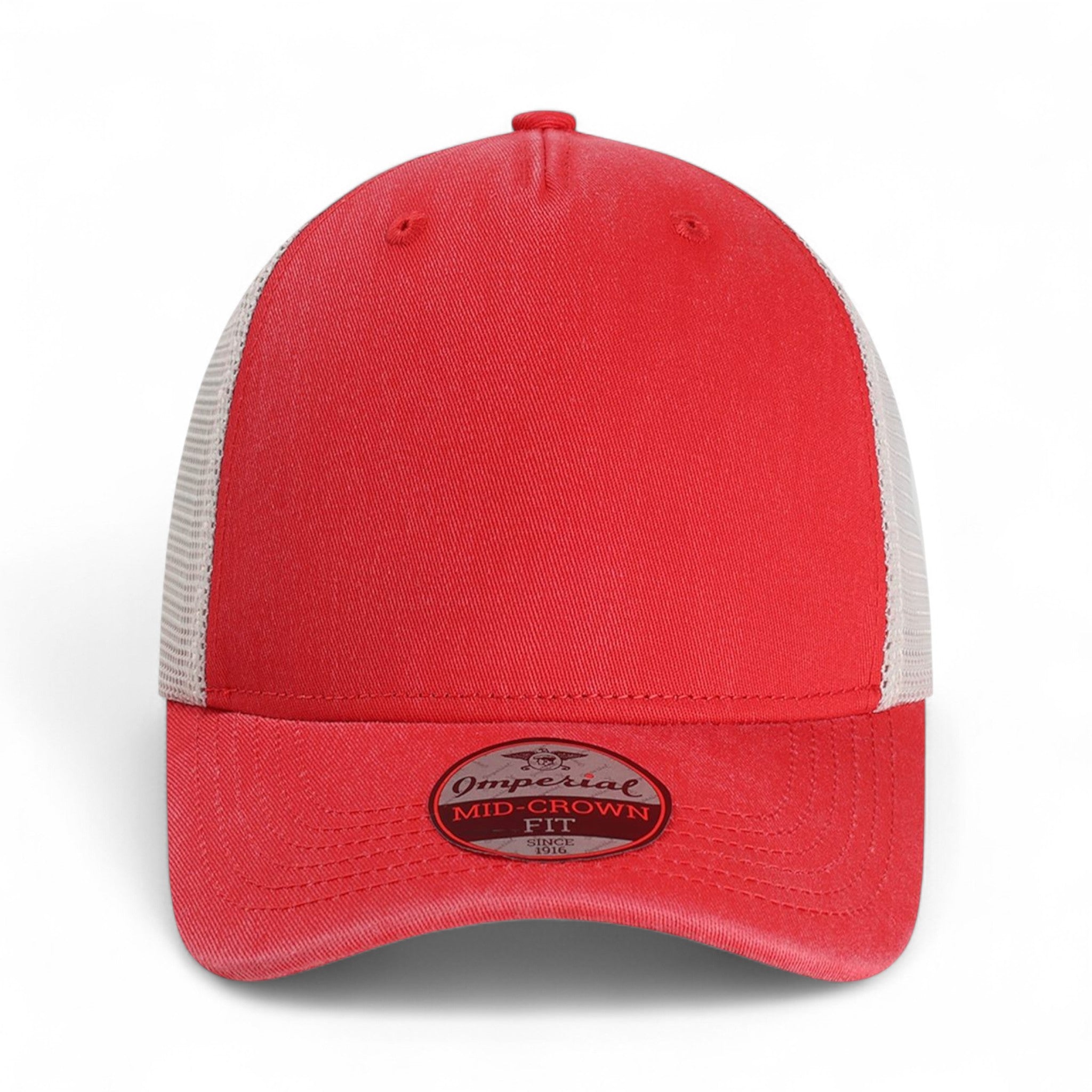 Front view of Imperial X240M custom hat in nantucket red and stone