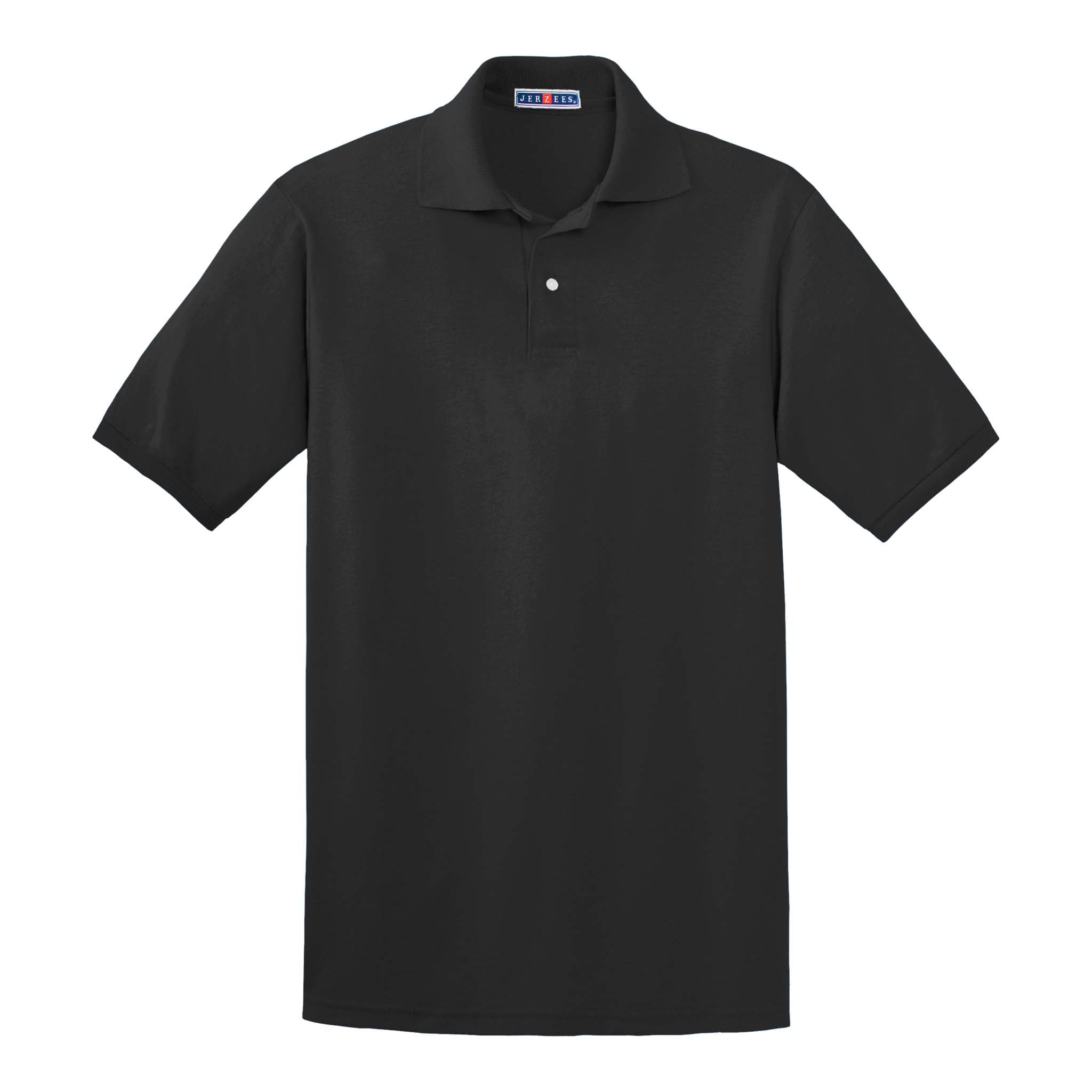 Jerzees 437R custom polo in black, front view