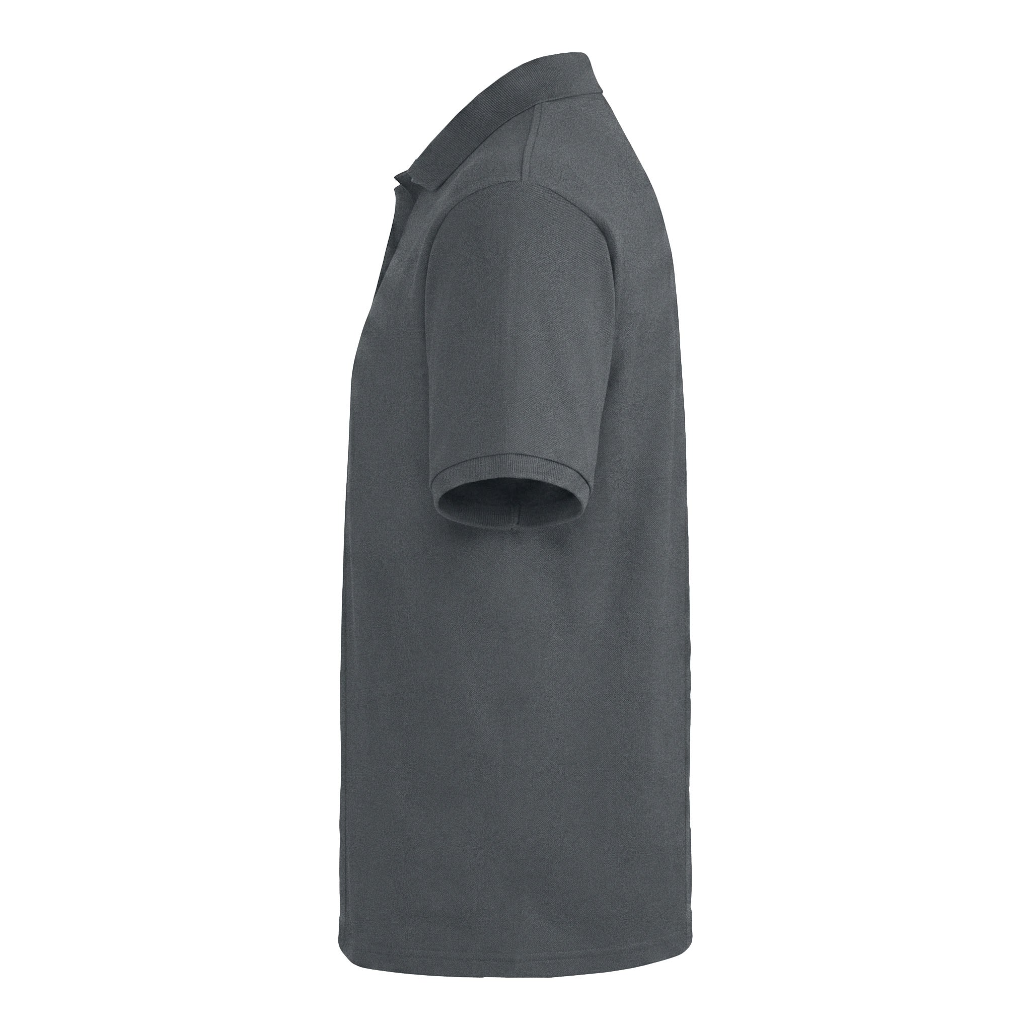 Jerzees 437R custom polo in charcoal grey, left side view