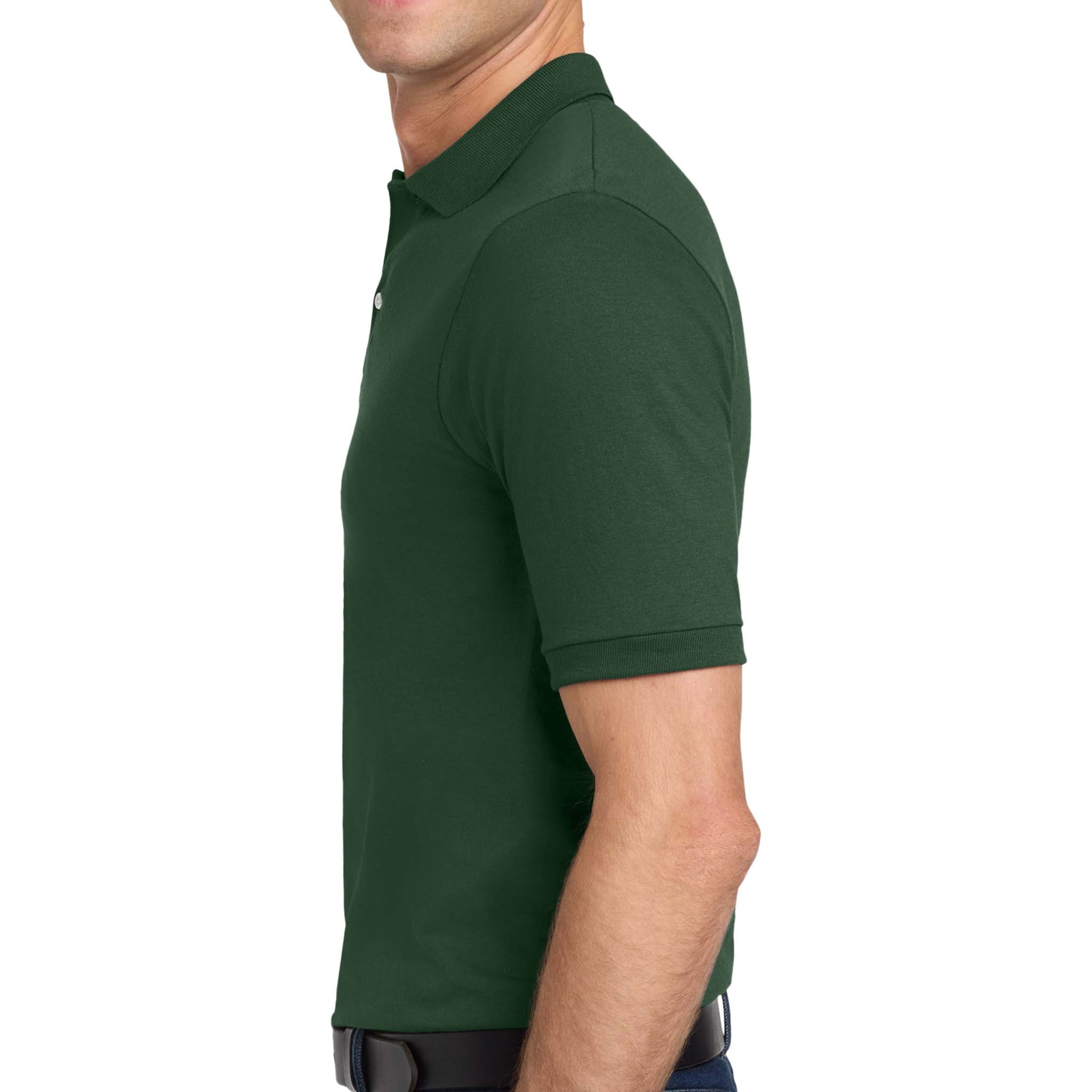 Jerzees 437R custom polo in forest, left side view