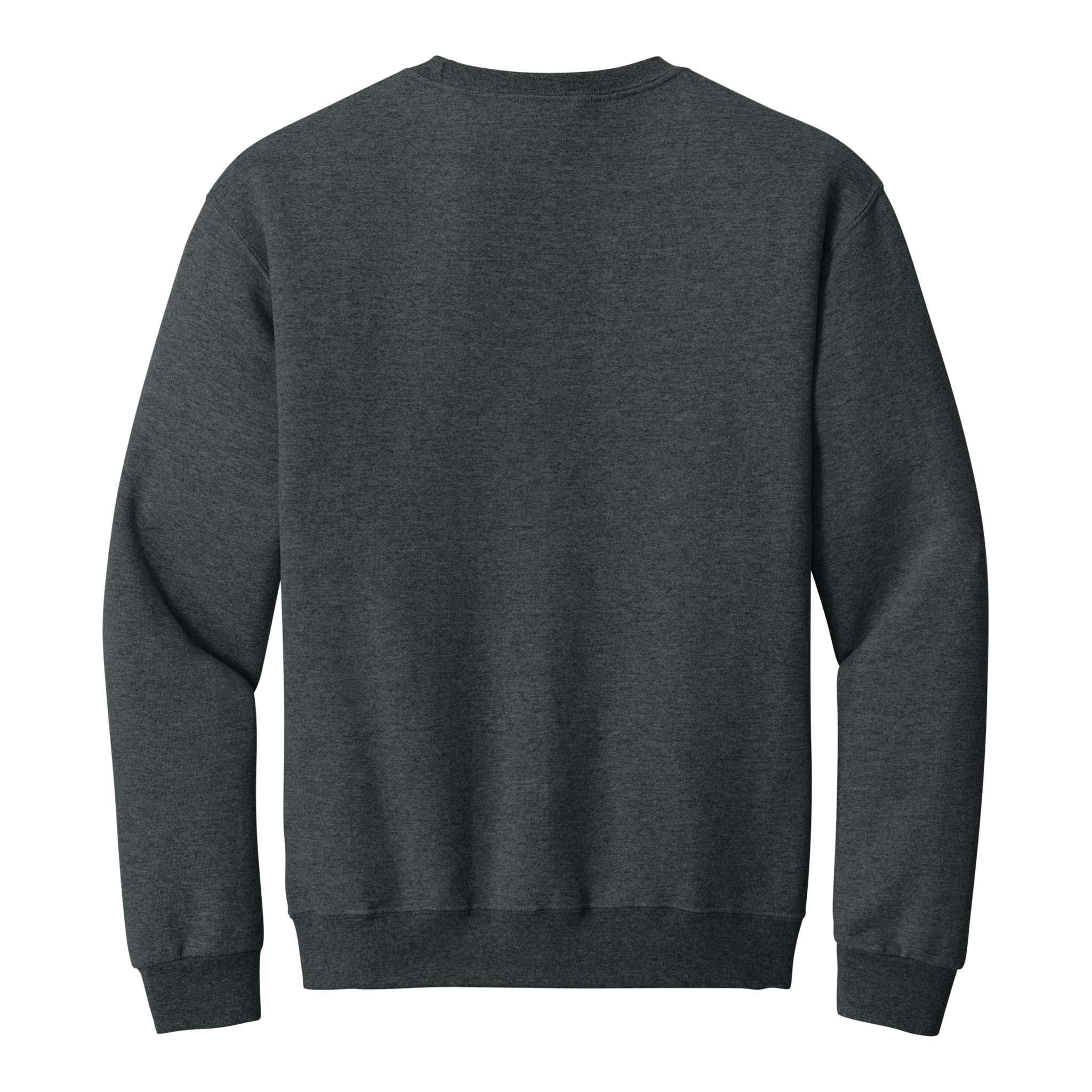 Jerzees 562MR custom crewneck in black heather, back view