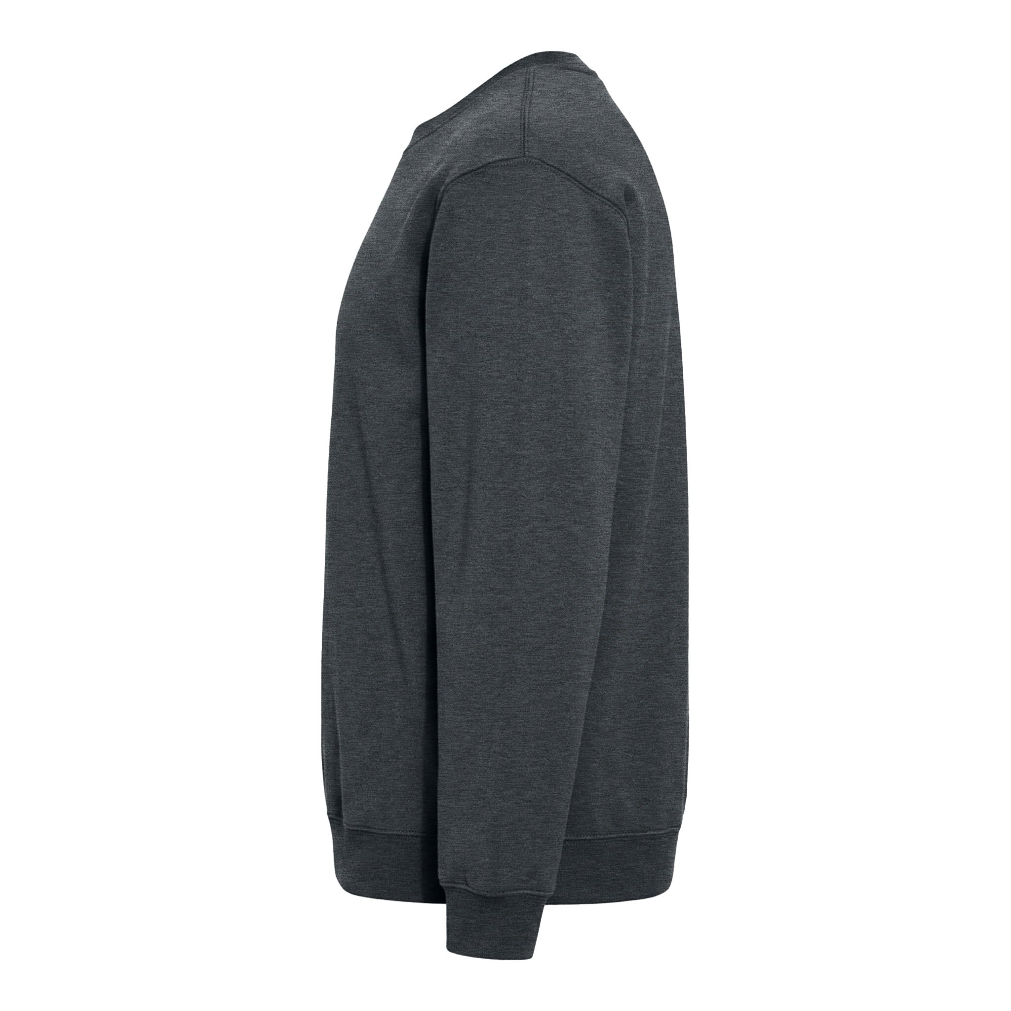 Jerzees 562MR custom crewneck in black heather, left side view