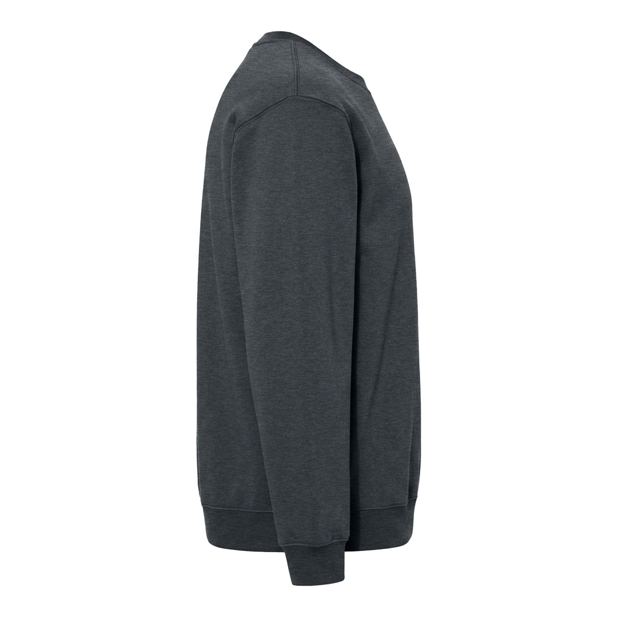 Jerzees 562MR custom crewneck in black heather, right side view