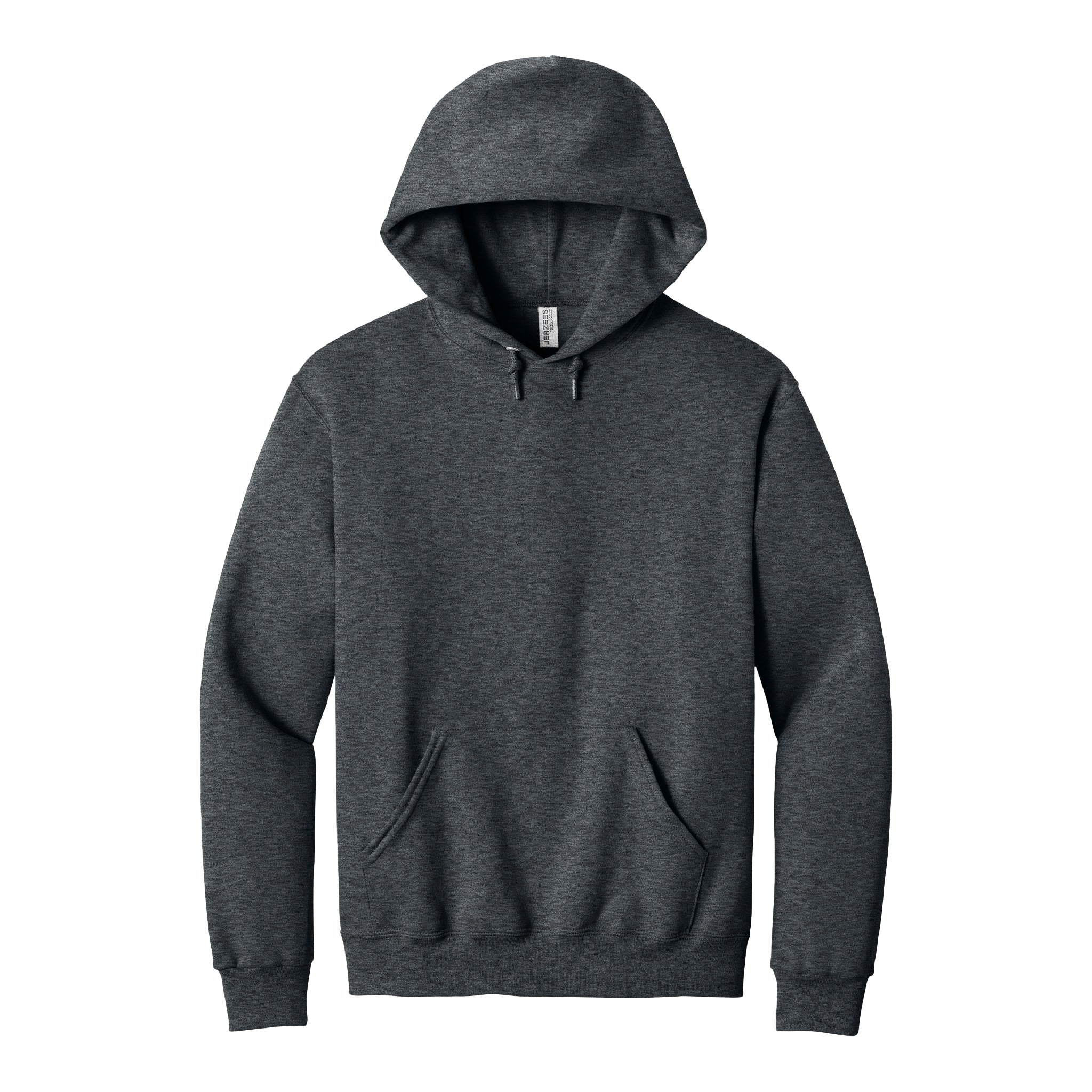 Jerzees 996MR custom hoodie in black heather, front view