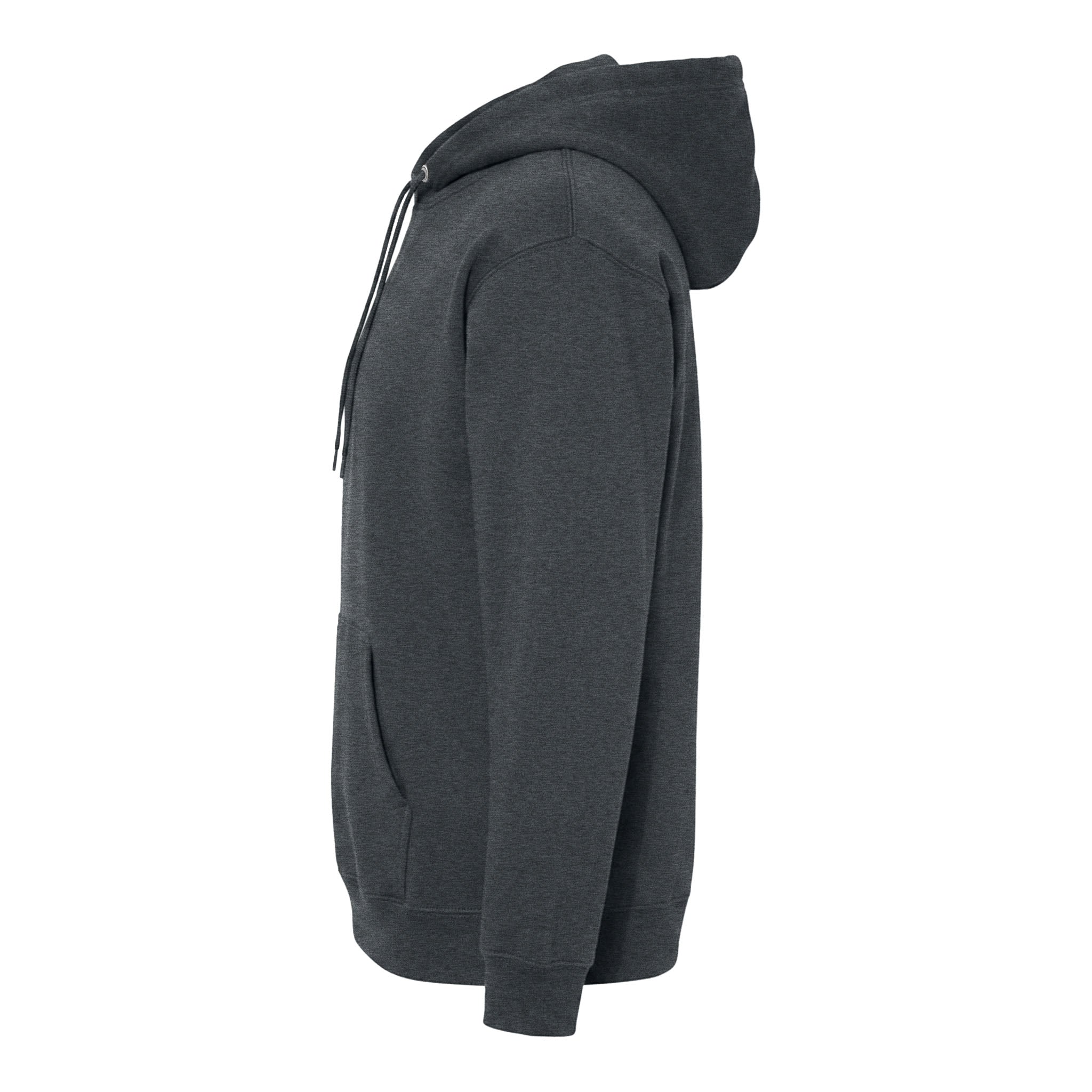 Jerzees 996MR custom hoodie in black heather, left side view