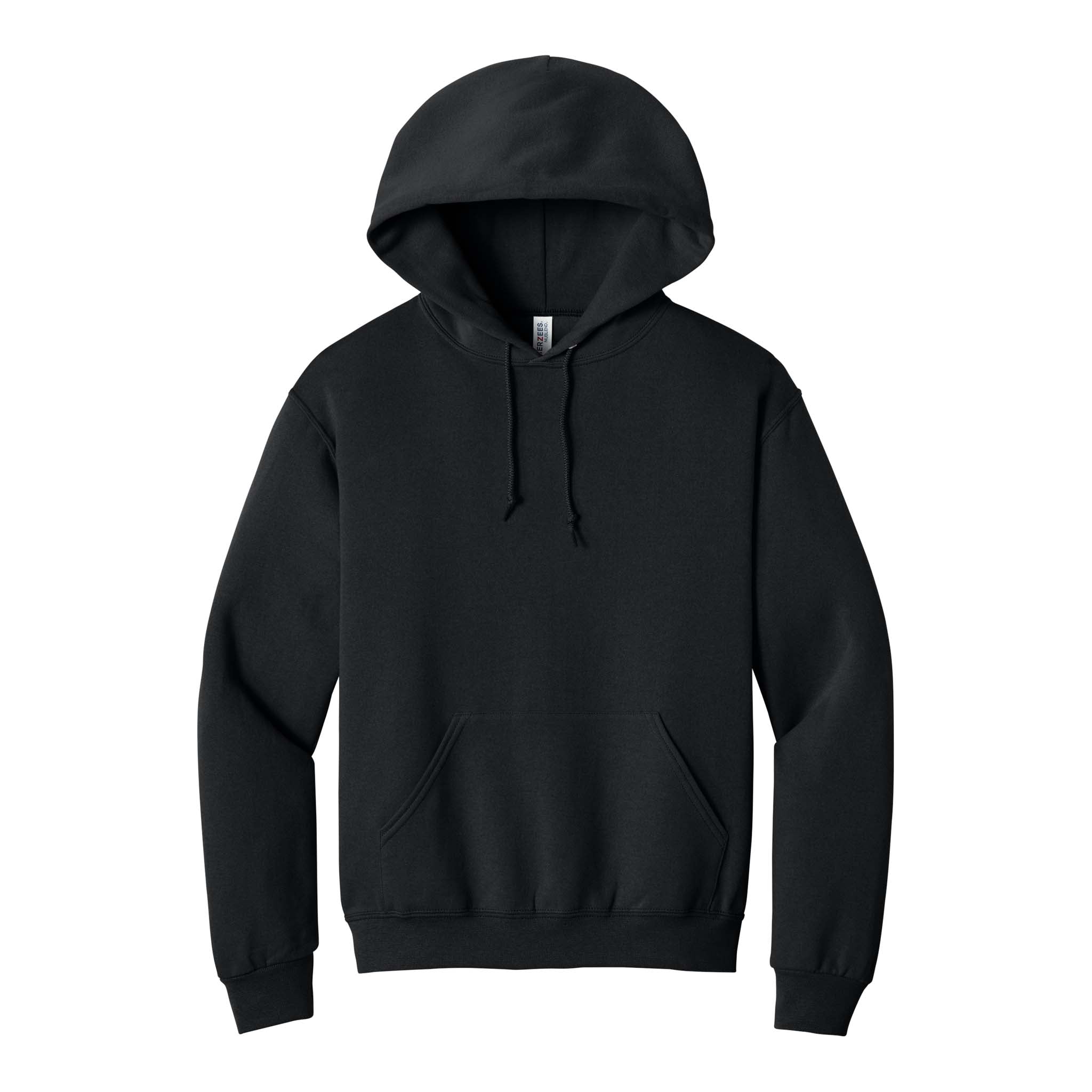 Jerzees 996MR custom hoodie in black, front view