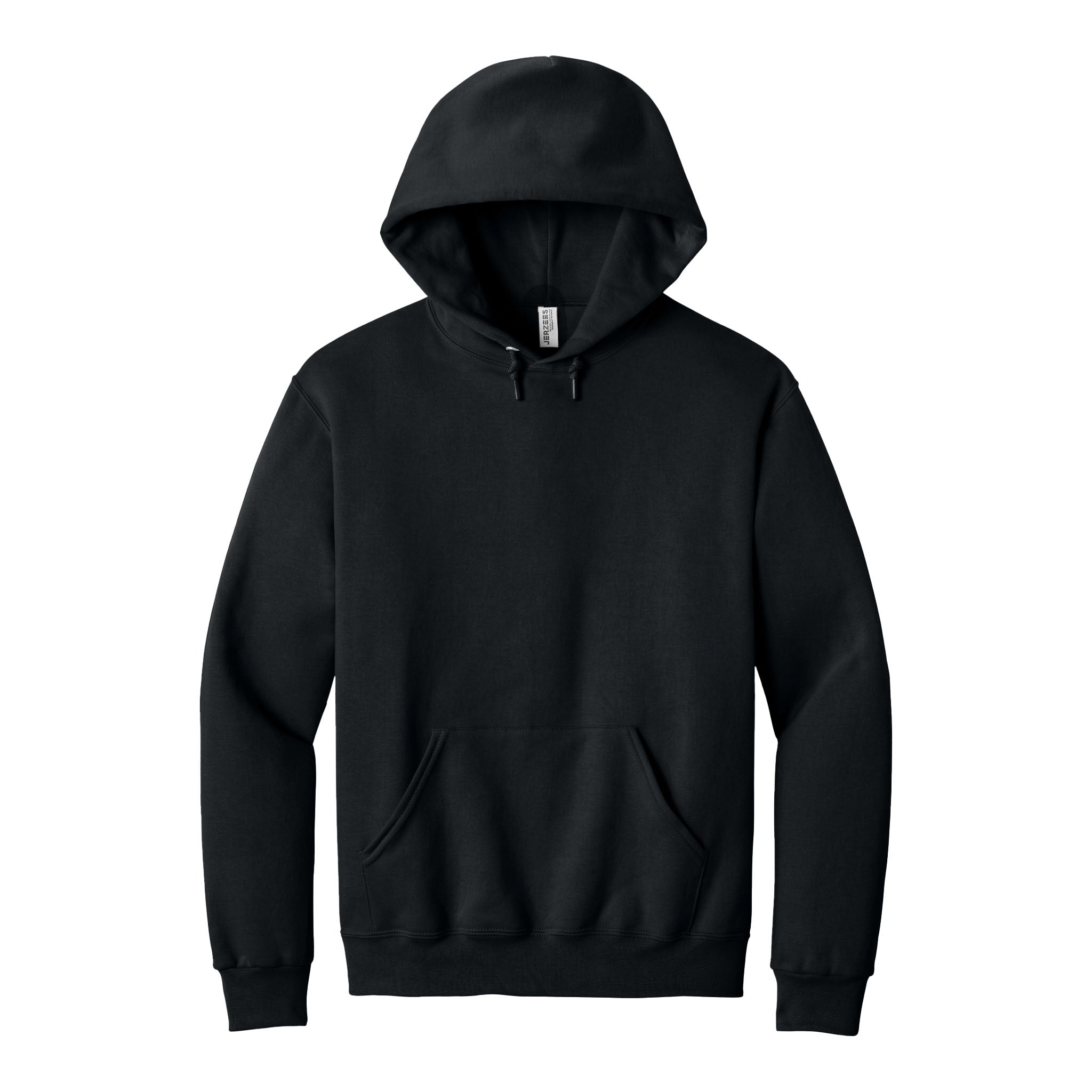 Jerzees 996MR custom hoodie in black, front view