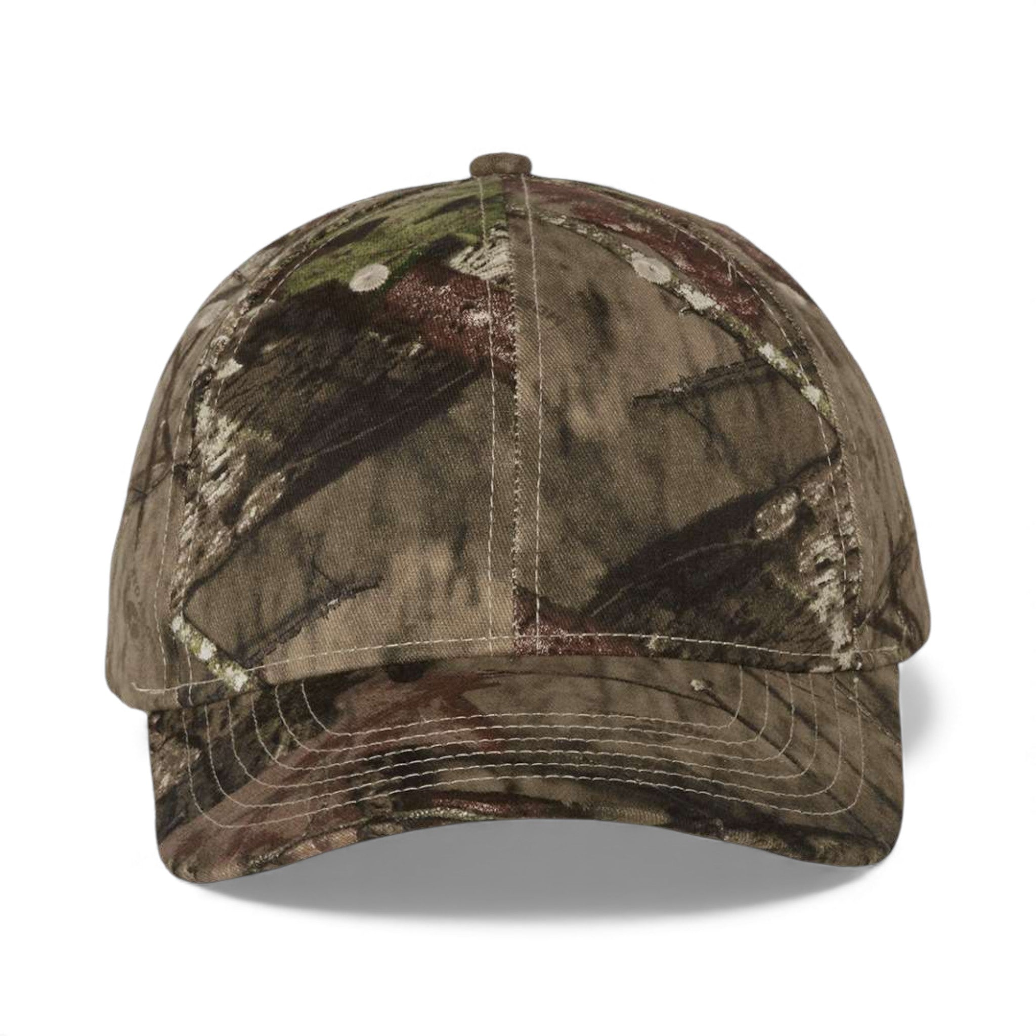 Front view of Kati LC10 custom hat in mossy oak country