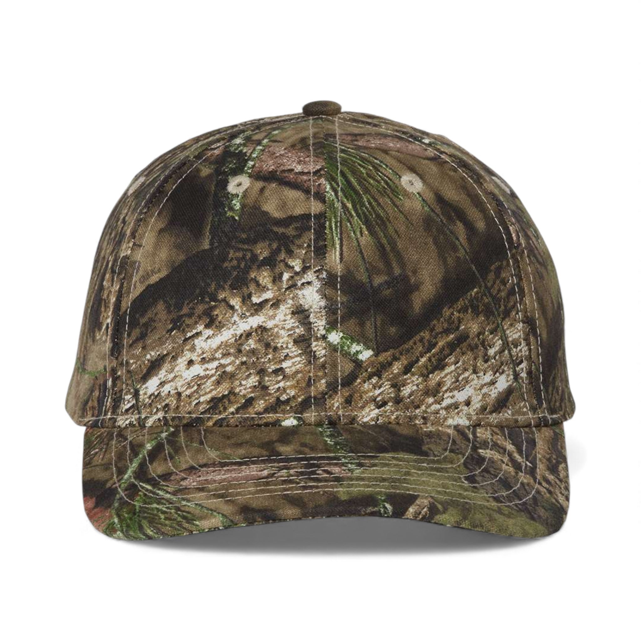 Front view of Kati LC15V custom hat in mossy oak country