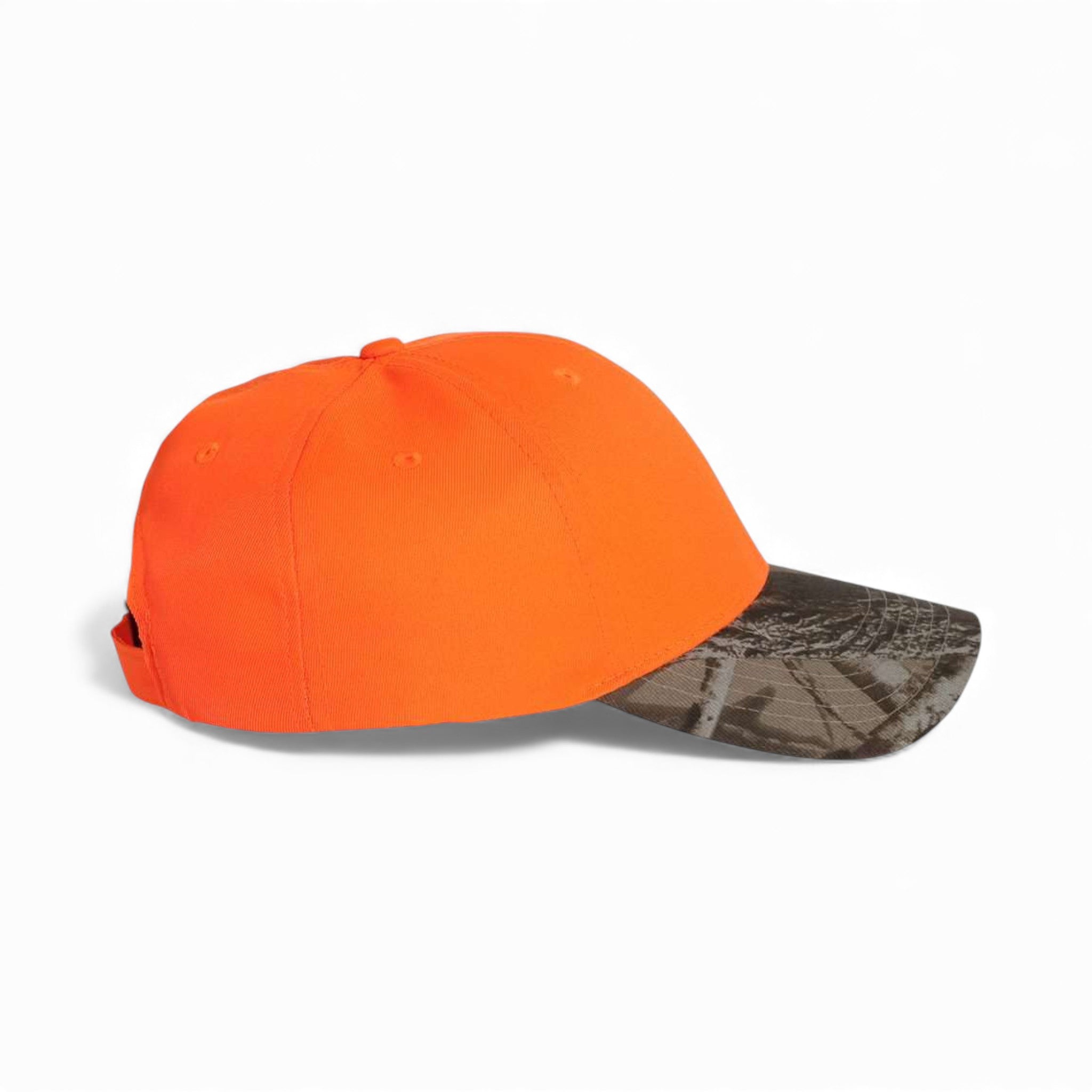 Right side view of Kati LC25 custom hat in blaze and realtree hardwoods