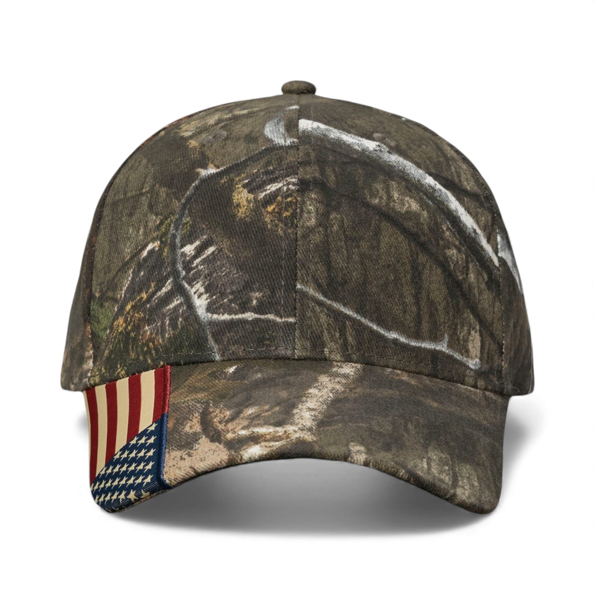 Front view of Kati LC350 custom hat in country dna and usa flag