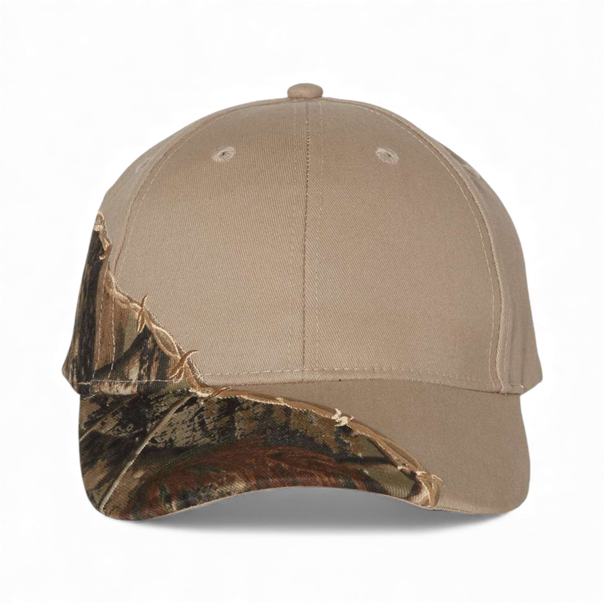 Front view of Kati LC4BW custom hat in ap and tan