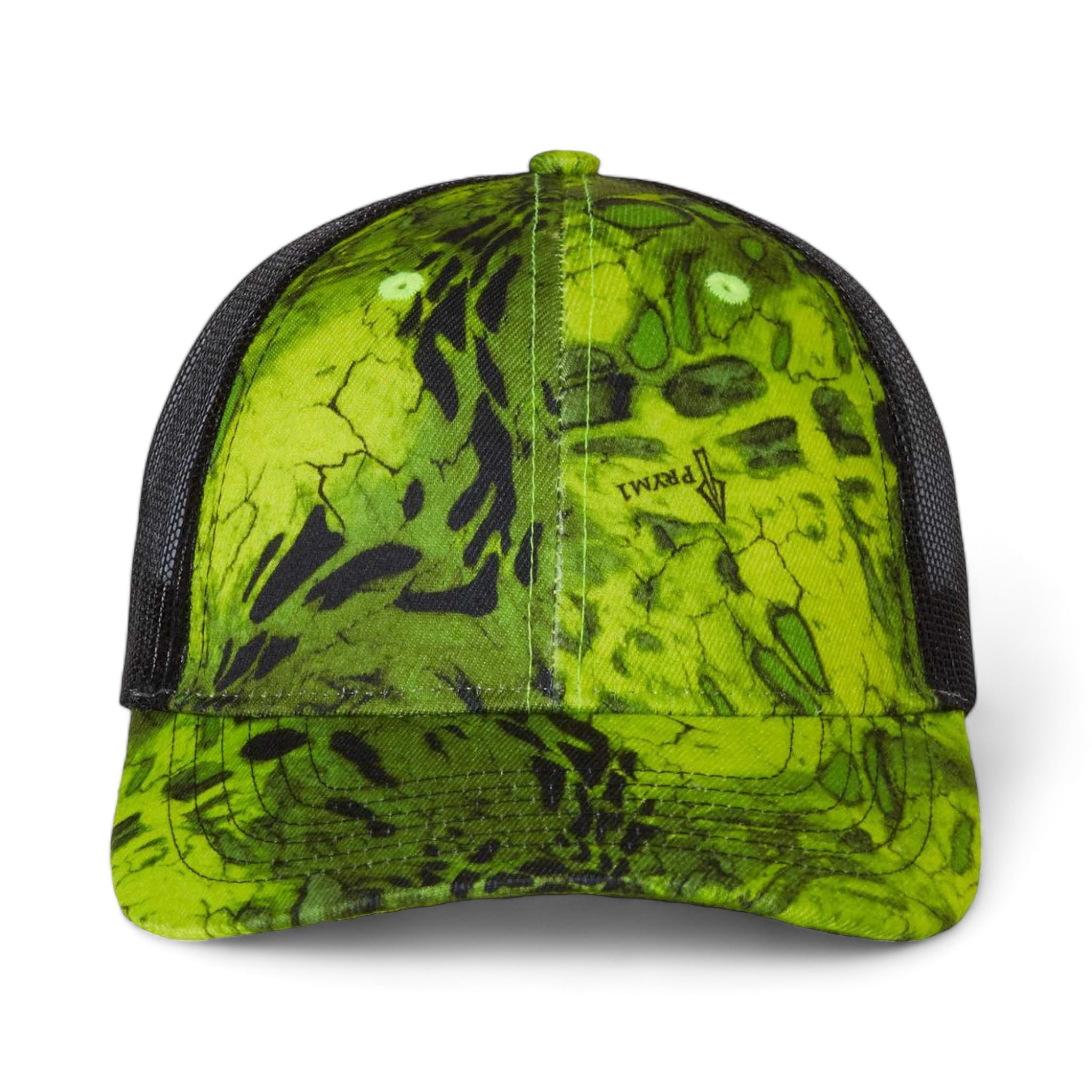 Front view of Kati LC5M custom hat in prym1 voltage yellow and black