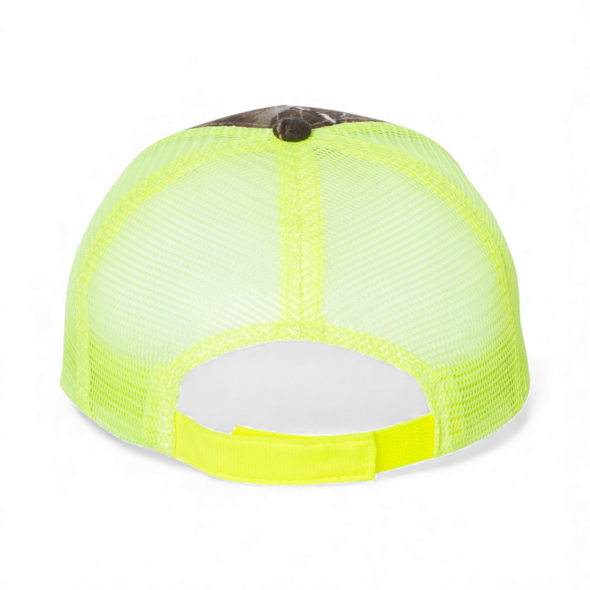 Back view of Kati LC5M custom hat in realtree ap and neon yellow