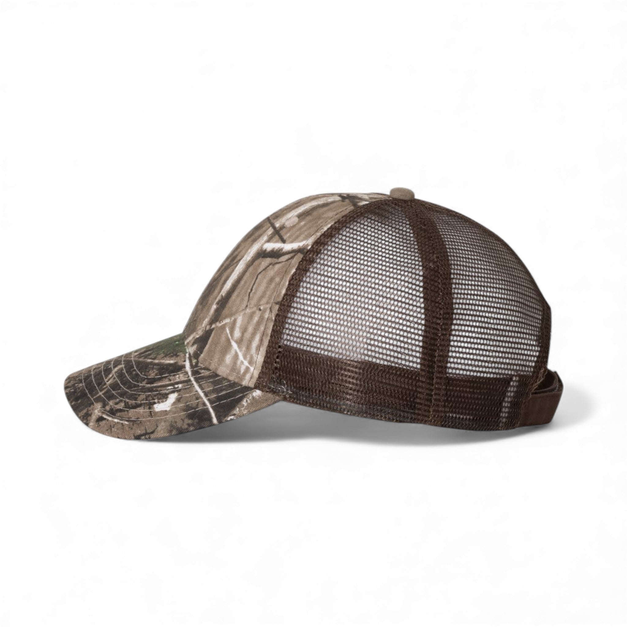 Left side view of Kati LC5M custom hat in realtree ap and brown