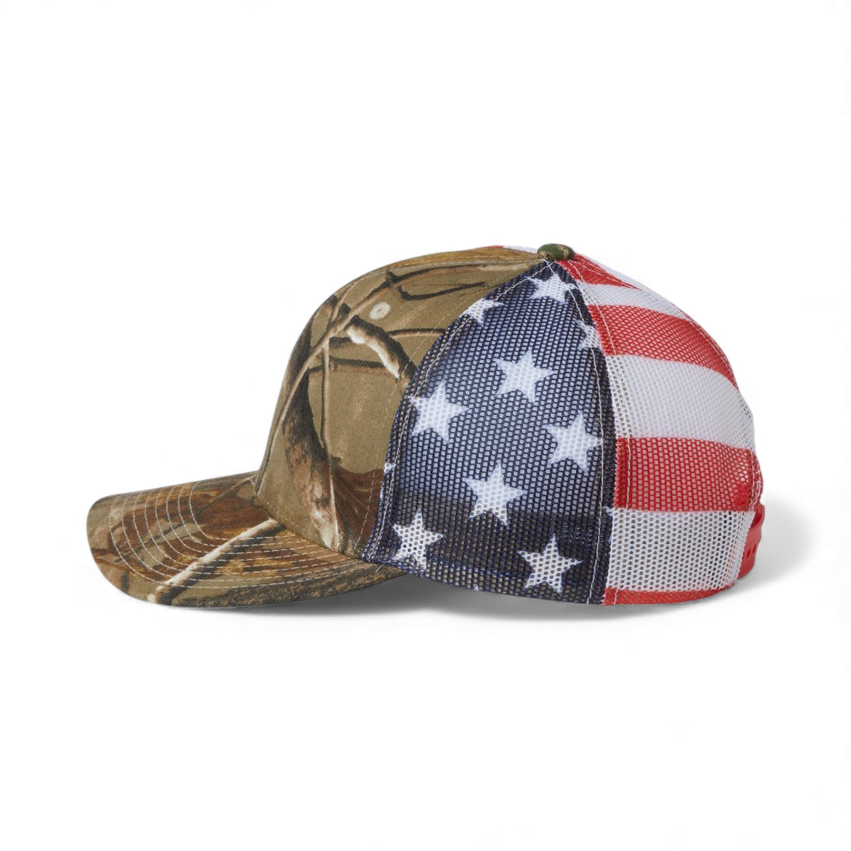 Left side view of Kati S700M custom hat in all purpose and usa flag