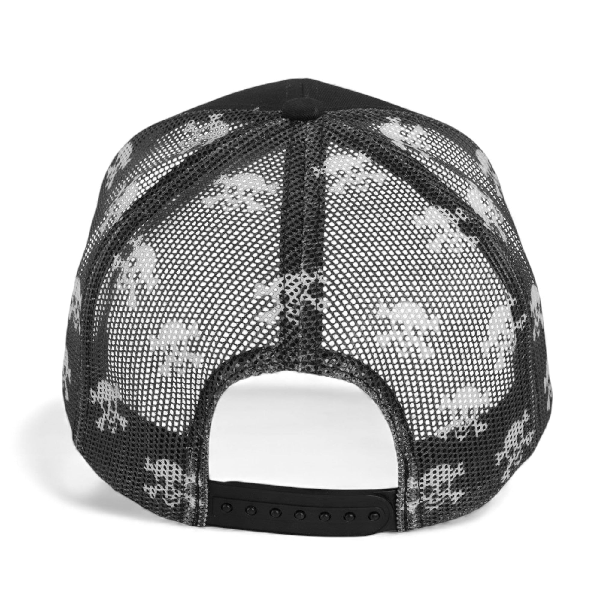 Back view of Kati S700M custom hat in black, black and skull