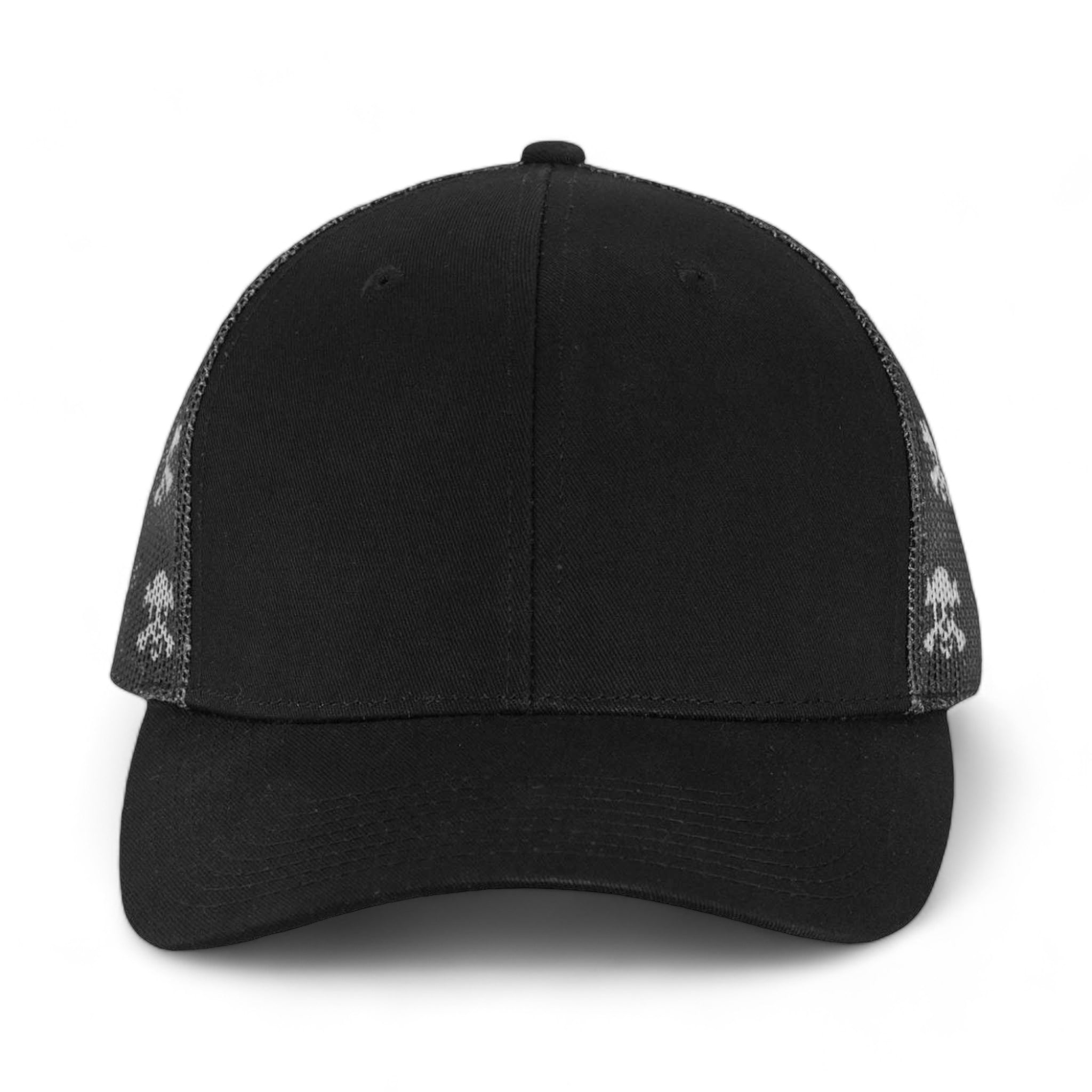 Front view of Kati S700M custom hat in black, black and skull