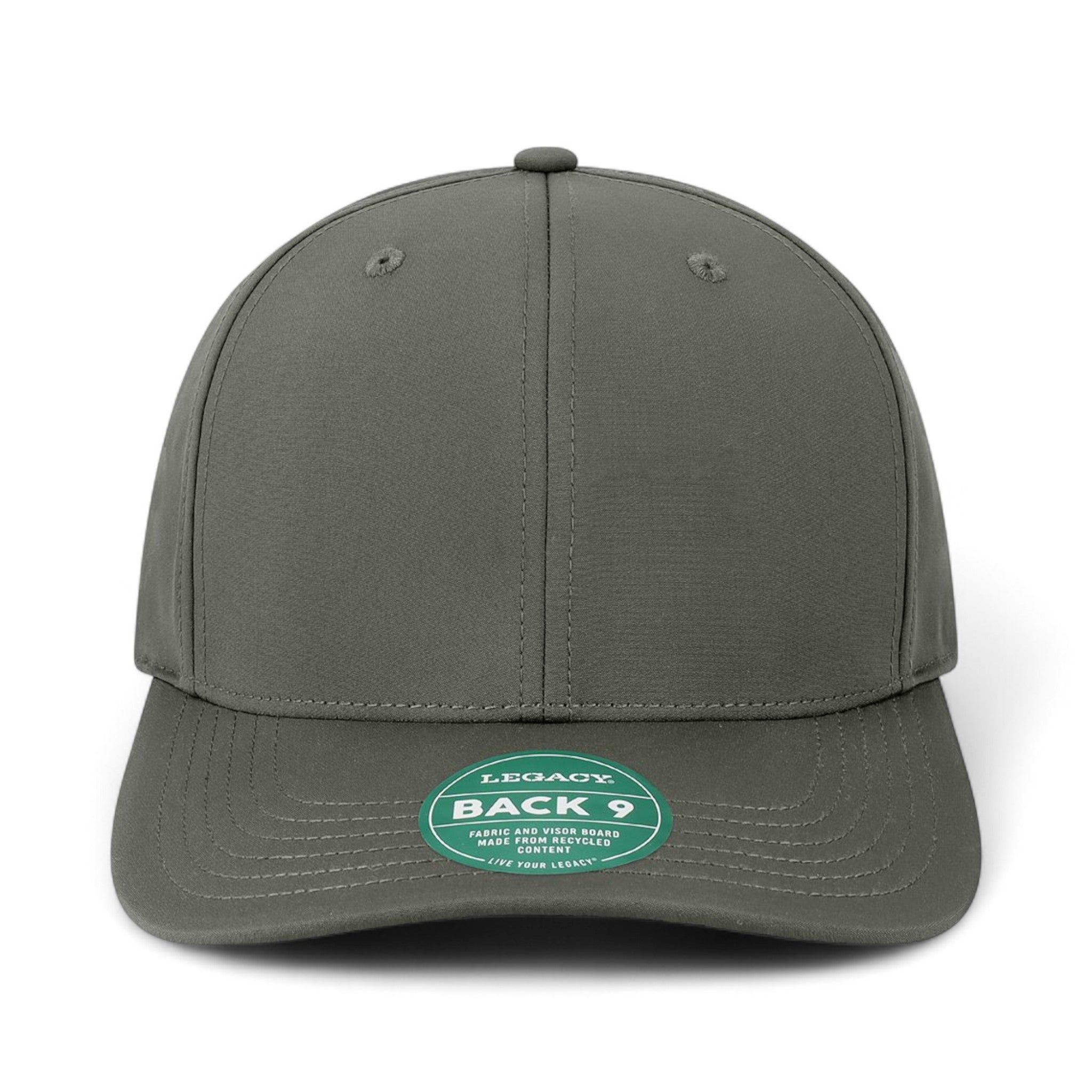 Front view of LEGACY B9A custom hat in dark grey
